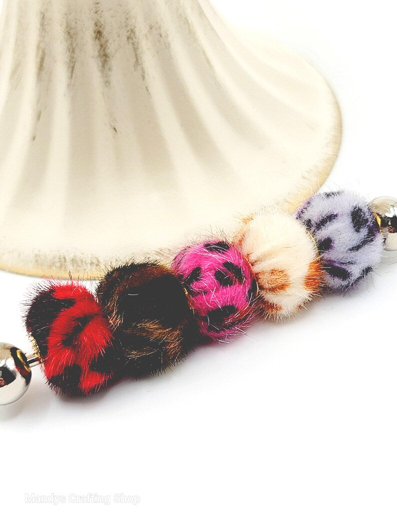 Mix Leopard Print Fuzzy Beads – Furry Pom Pom Beads for DIY Crafts (Set of 5)
