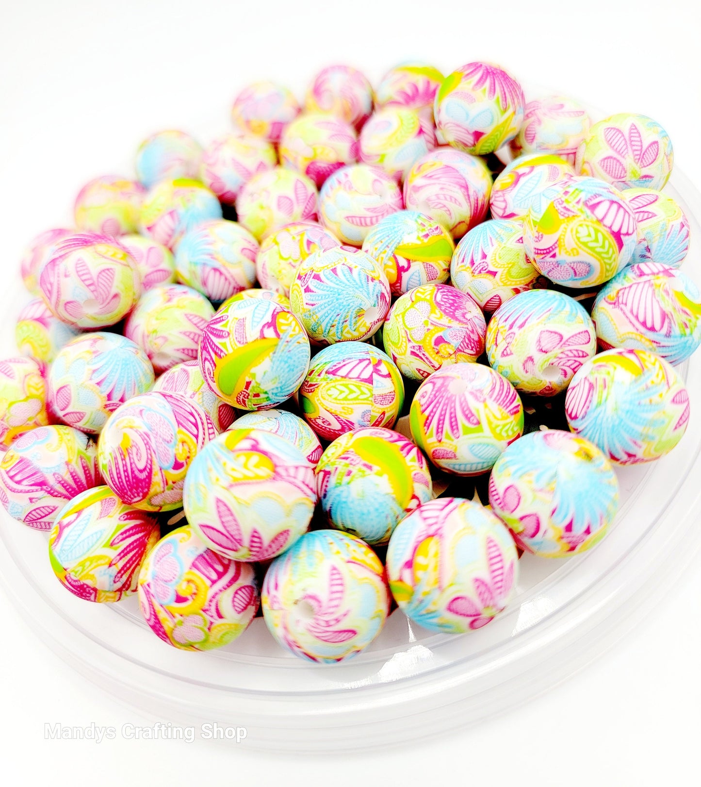 15mm Printed Tropical Floral Print Silicone Bead – Round Flower Beads for Pens & Wristlets