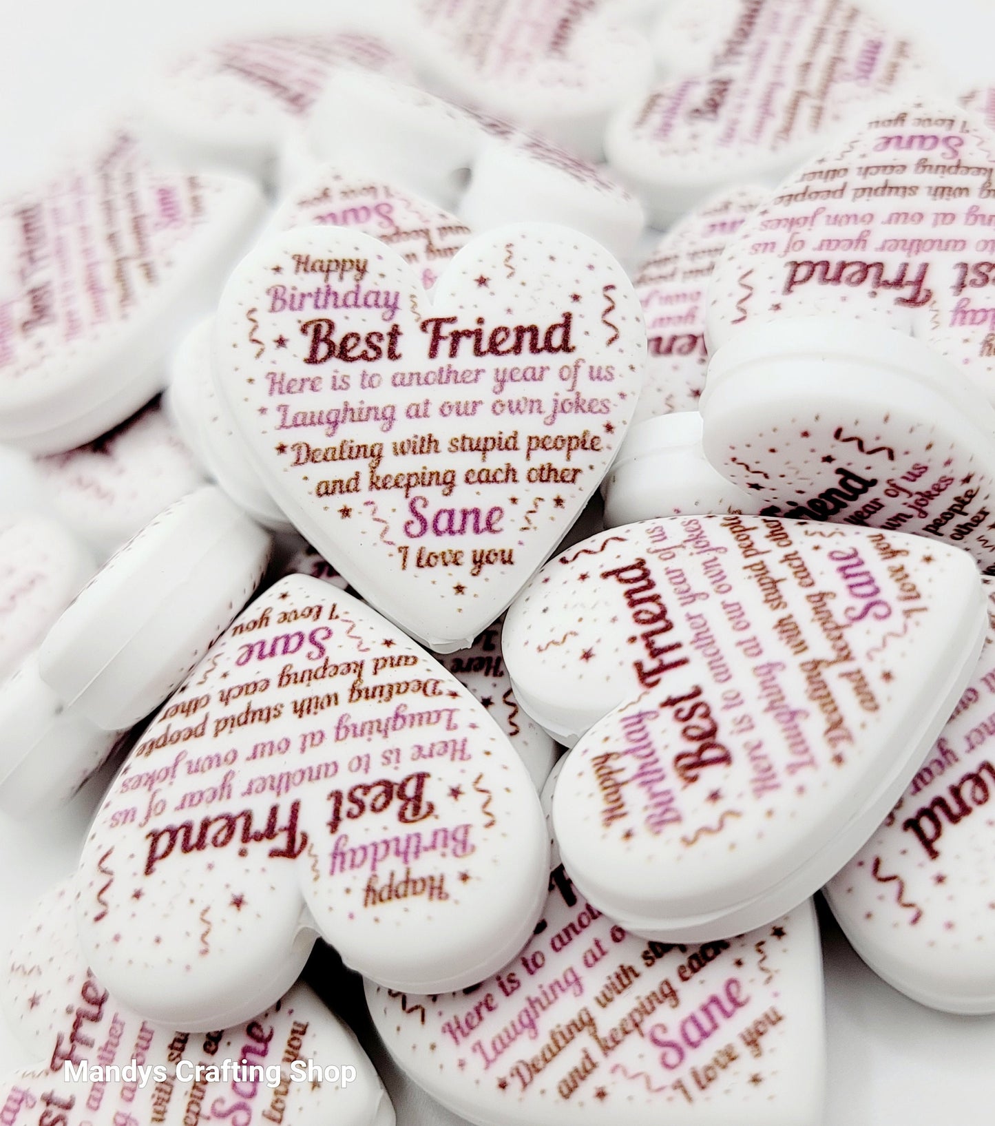 Best Friend Birthday Heart Focal Bead – Funny Printed Silicone Pen Bead (Set of 2)