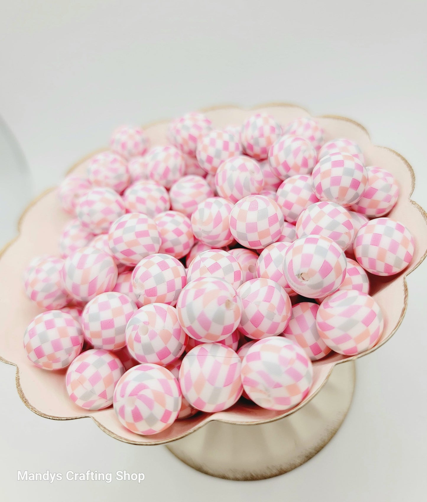 15mm Printed Pastel Diamond Print Silicone Bead – Round Checkered Beads for Pens & Wristlets