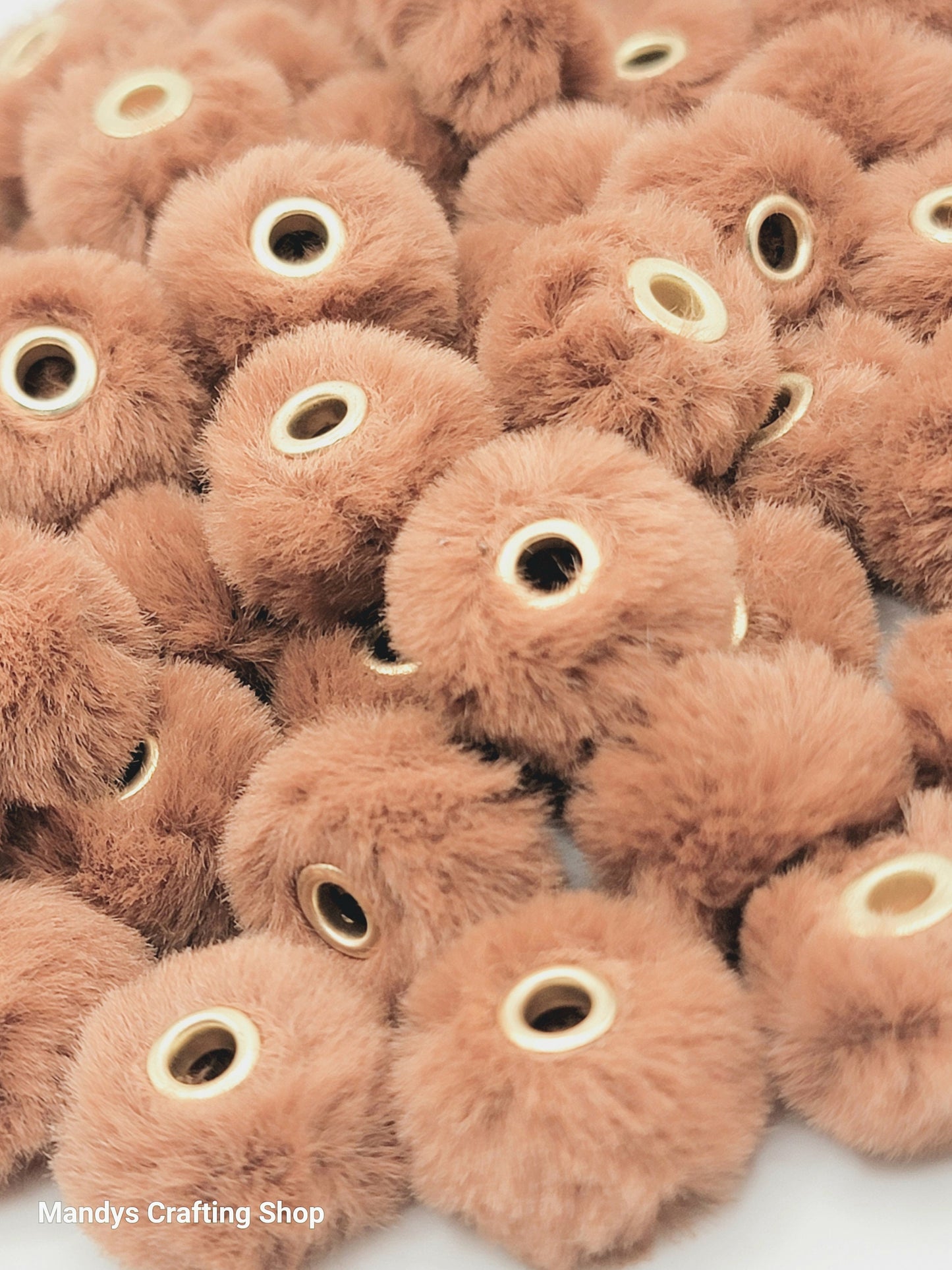 Brown Faux Fur Beads – Fuzzy Pom Pom Spacer Beads for Pens, Keychains & DIY Crafts (Set of 10)
