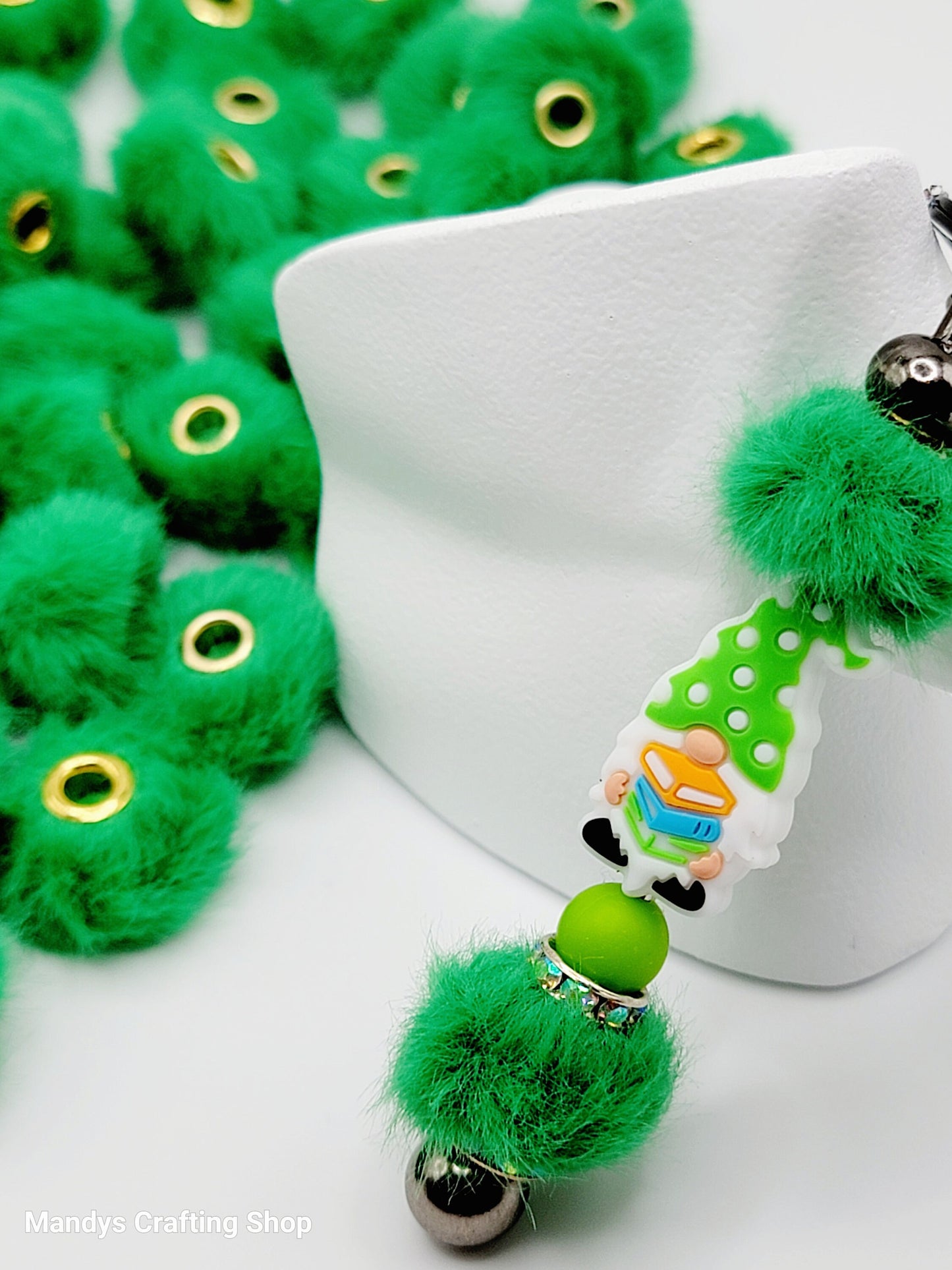 Green Faux Fur Beads – Fuzzy Pom Pom Spacer Beads for Pens, Keychains & DIY Crafts (Set of 10)