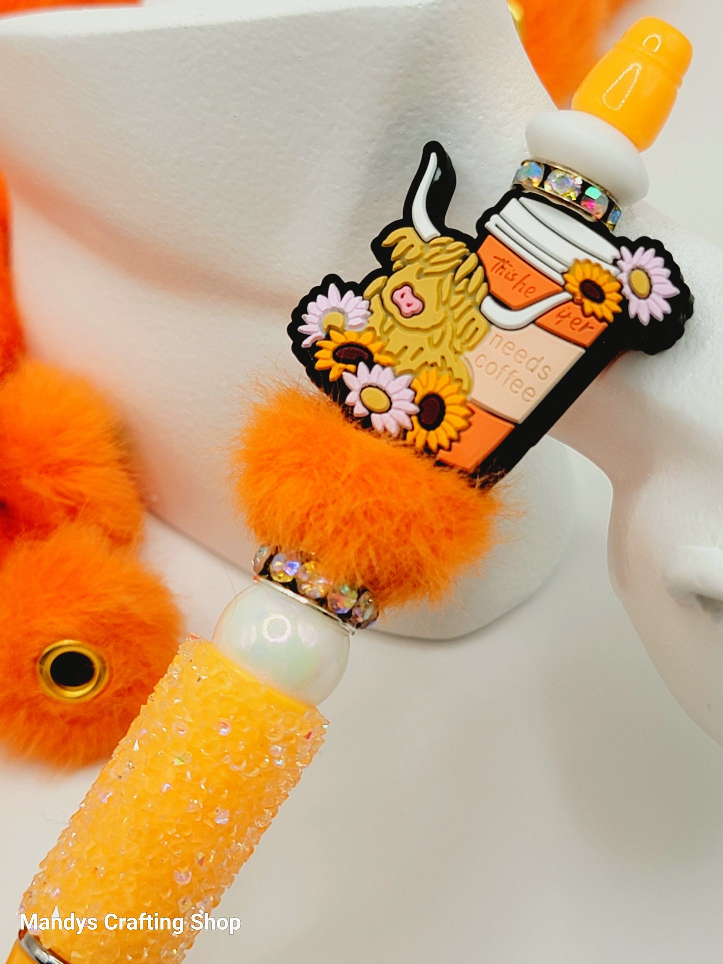 Bright Orange Faux Fur Beads – Fuzzy Pom Pom Spacer Beads for Pens, Keychains & DIY Crafts (Set of 10)