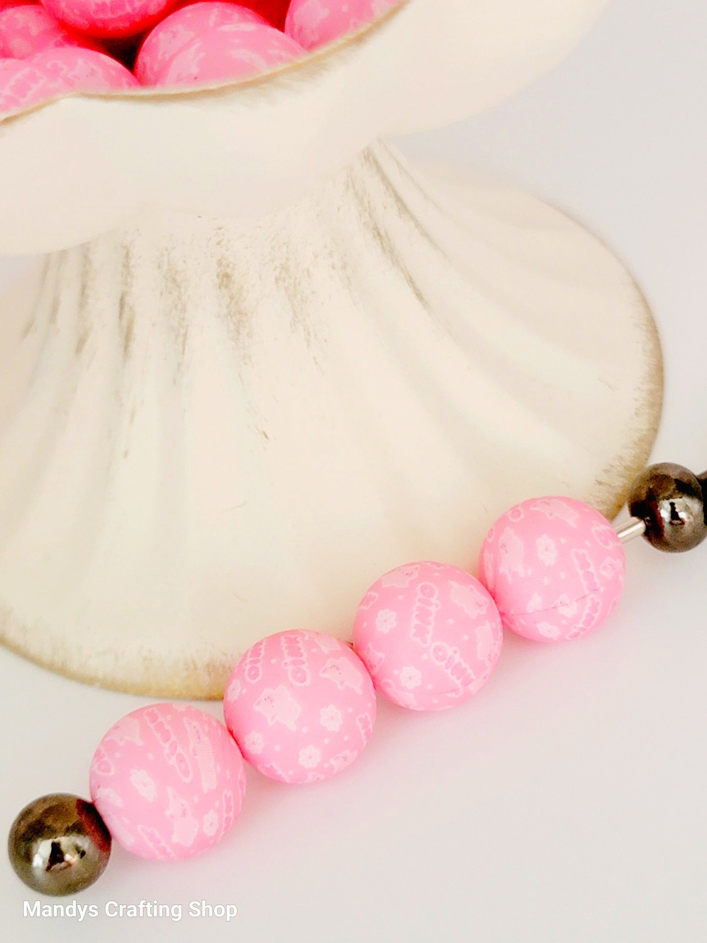15mm Printed Pink Pig Silicone Bead – Round Farm Animal Spacer Beads for Pens & Wristlets