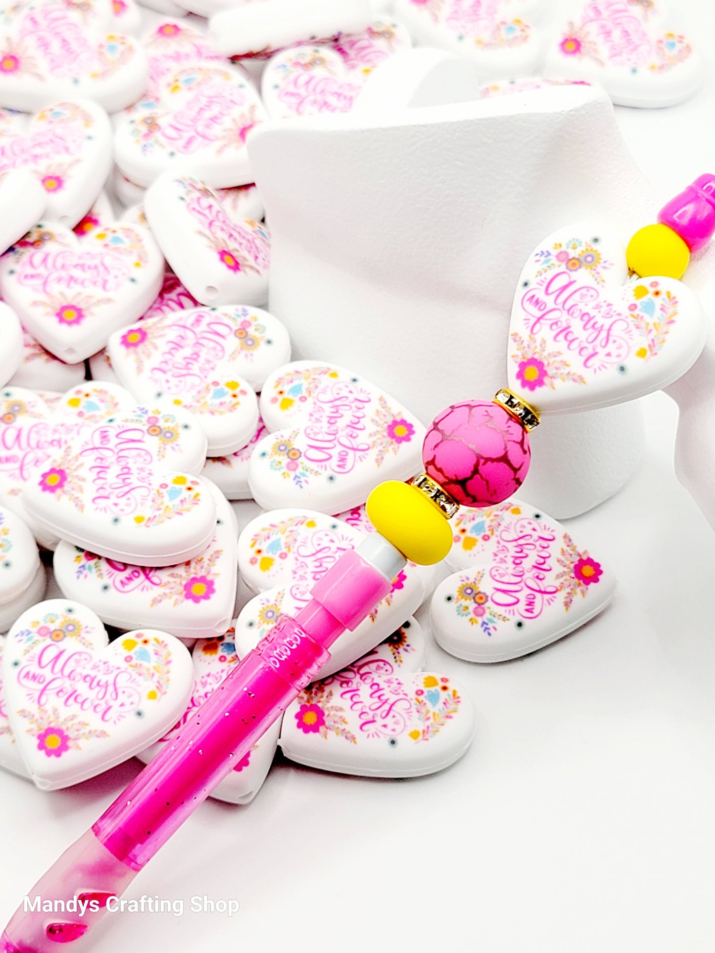 Always and Forever Heart Focal Bead – Printed Silicone Best Friend & Sister Pen Bead (Set of 2)