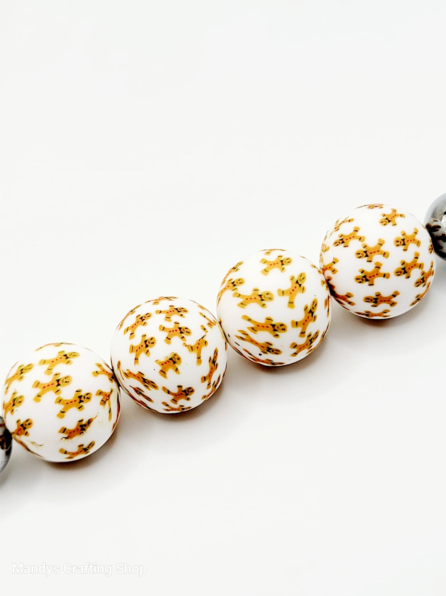 15mm Printed Gingerbread Man Print Silicone Beads – Christmas Round Beads for Pens & Wristlets
