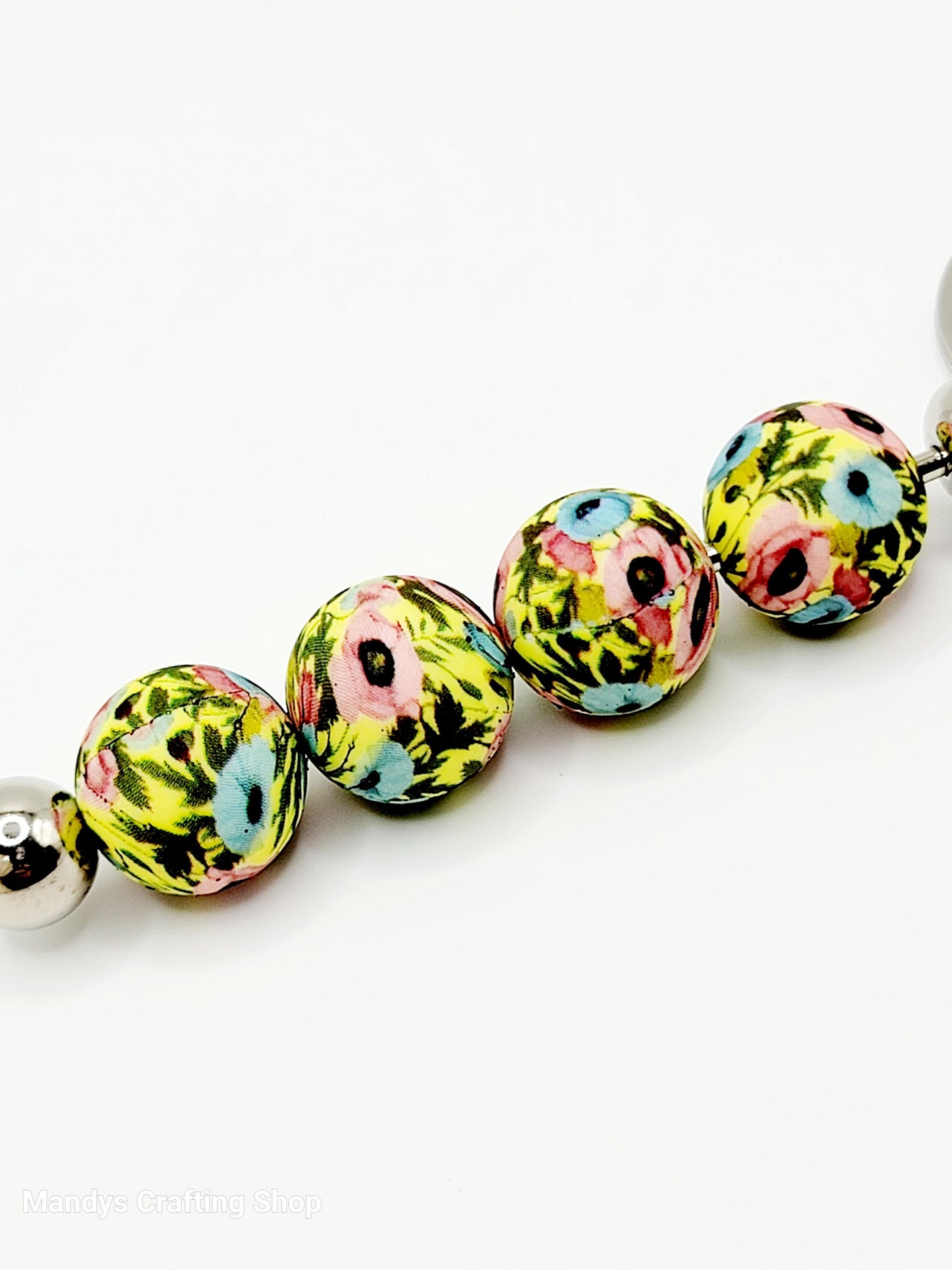 15mm Printed Poppy Flower Print Silicone Beads – Floral Theme Round Spacer Beads for Pens & Wristlets
