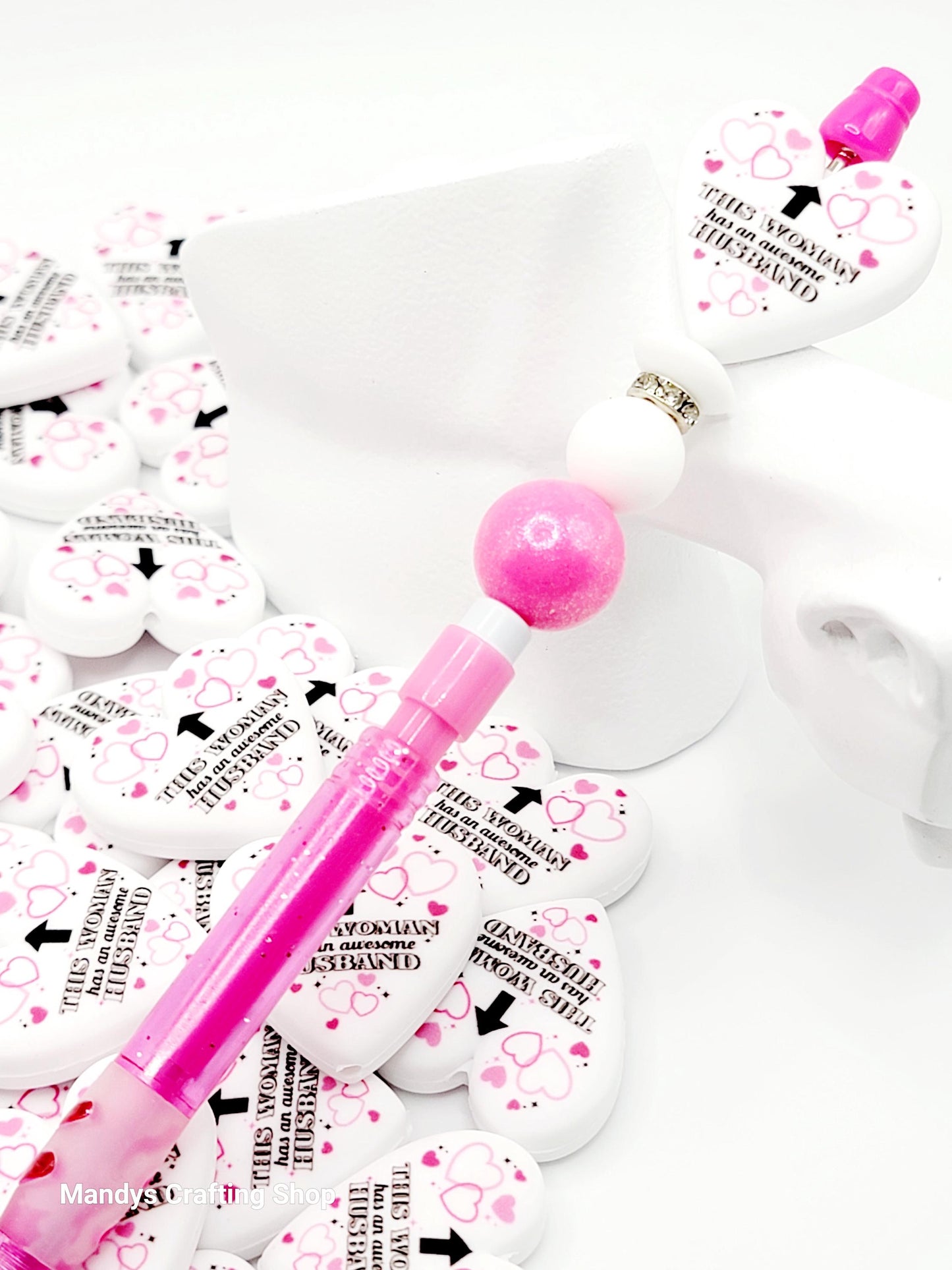 This Woman Has an Awesome Husband Heart Focal Bead – Funny Printed Silicone Pen Bead (Set of 2)