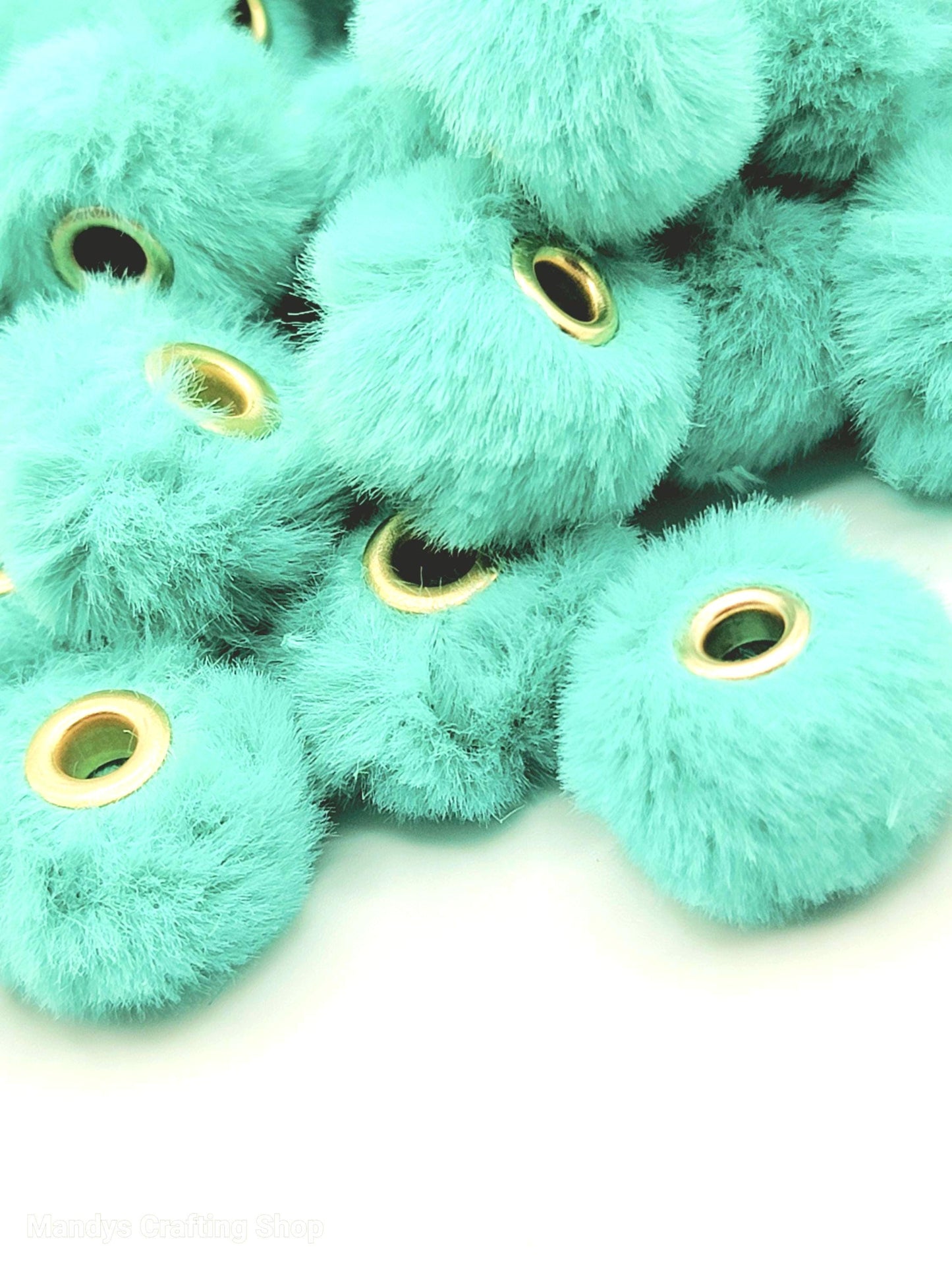 Turquoise Faux Fur Beads – Fuzzy Pom Pom Spacer Beads for Pens, Keychains & DIY Crafts (Set of 10)