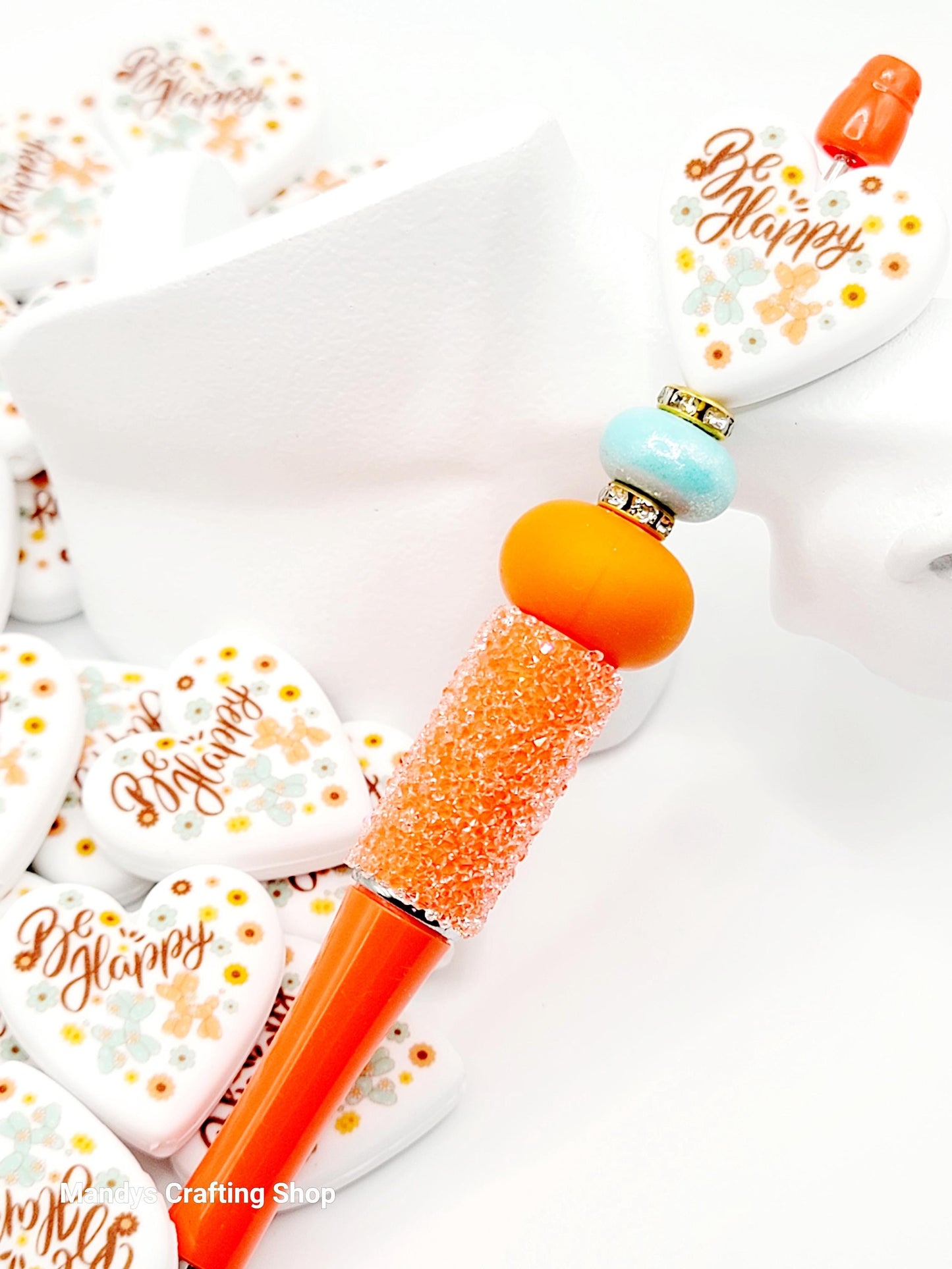 Be Happy Balloon Dog Heart Focal Bead – Inspirational Printed Silicone Pen Bead (Set of 2)