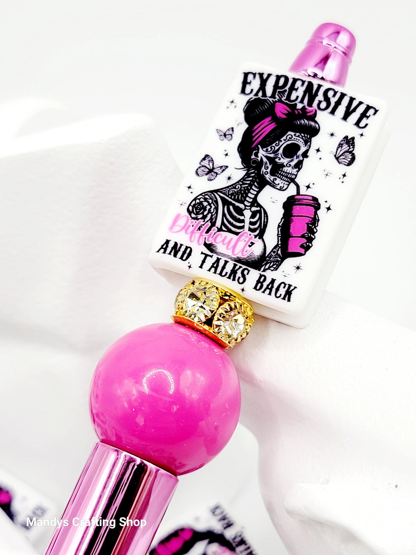 Expensive & Talks Back Skeleton Book Silicone Focal Bead – Funny Journal Pen Bead (Set of 1 or 2)