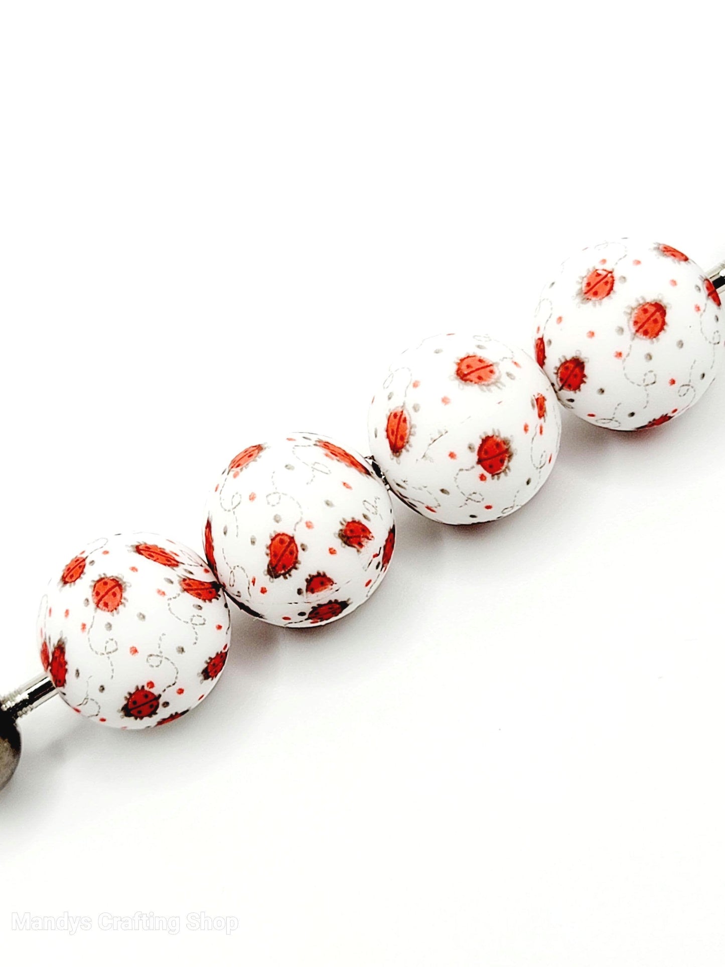 15mm Printed Ladybug Silicone Bead – Round Sacer Beads for Pens & Wristlets