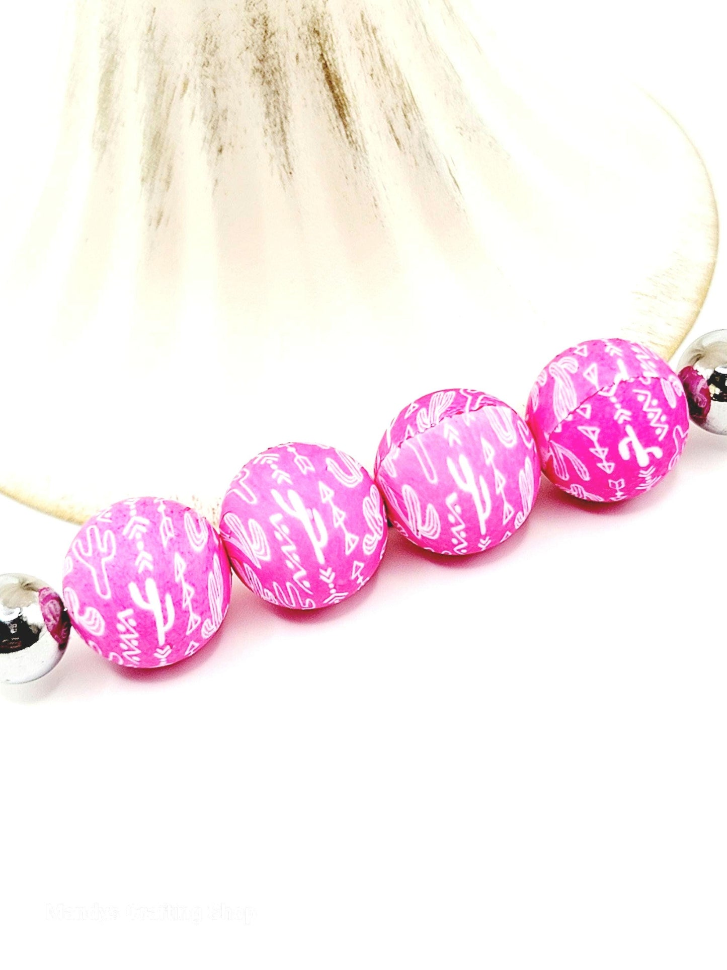 15mm Printed Pink Desert Cactus Print Silicone Bead – Western Round Beads for Pens & Wristlets