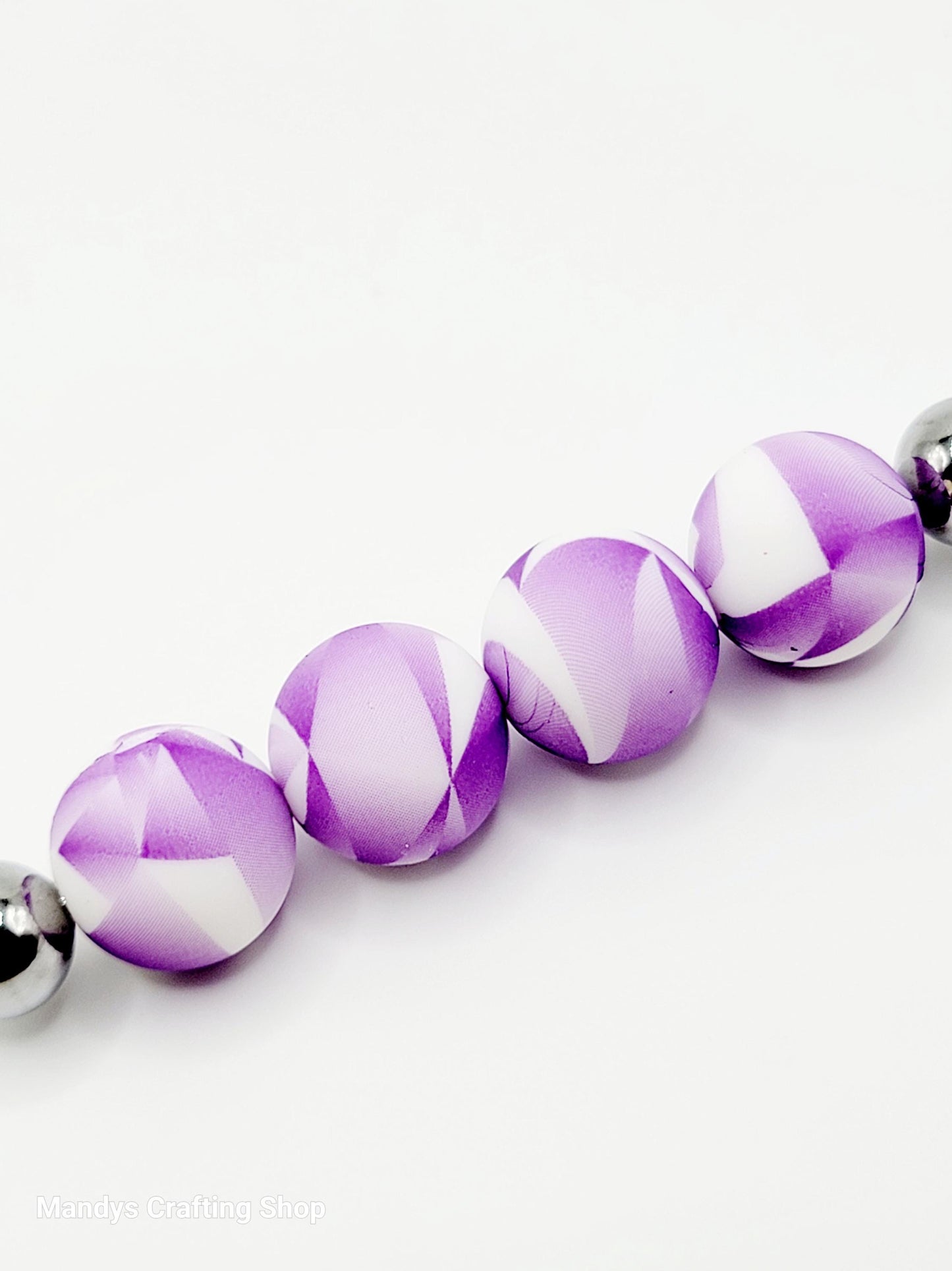 15mm Printed Purple & White Swirl Print Silicone Bead – Round Spacer Beads for Pens & Wristlets