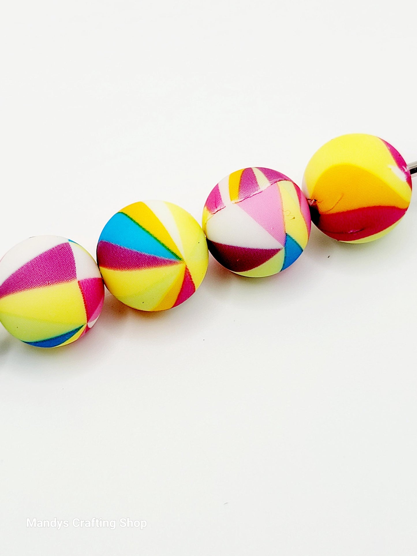 15mm Printed Rainbow Beach Ball Print Silicone Bead – Round Colorful Beads for Pens & Wristlets