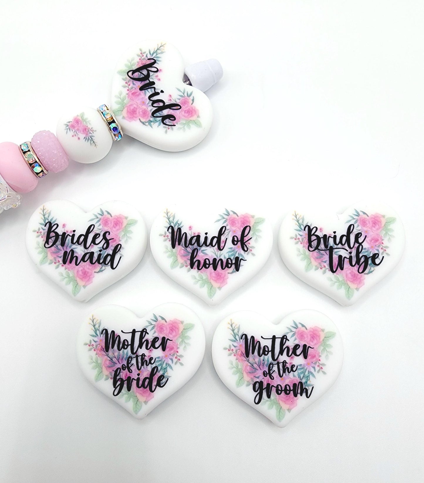 Mother of the Groom Heart Focal Pen Bead – Printed Silicone Bridal Gift Bead (Set of 2)
