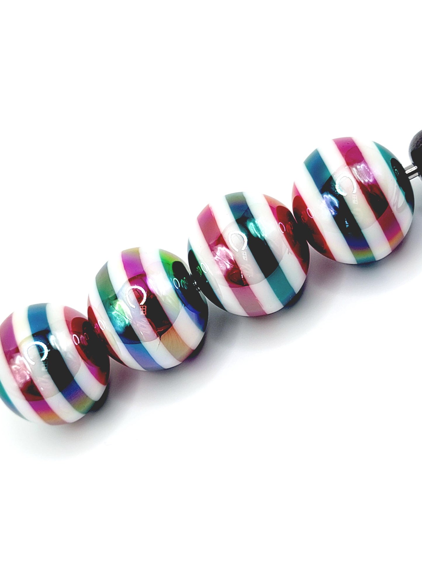 20mm Christmas Stripe Bubblegum Beads (Set of 5) – Holiday Mix