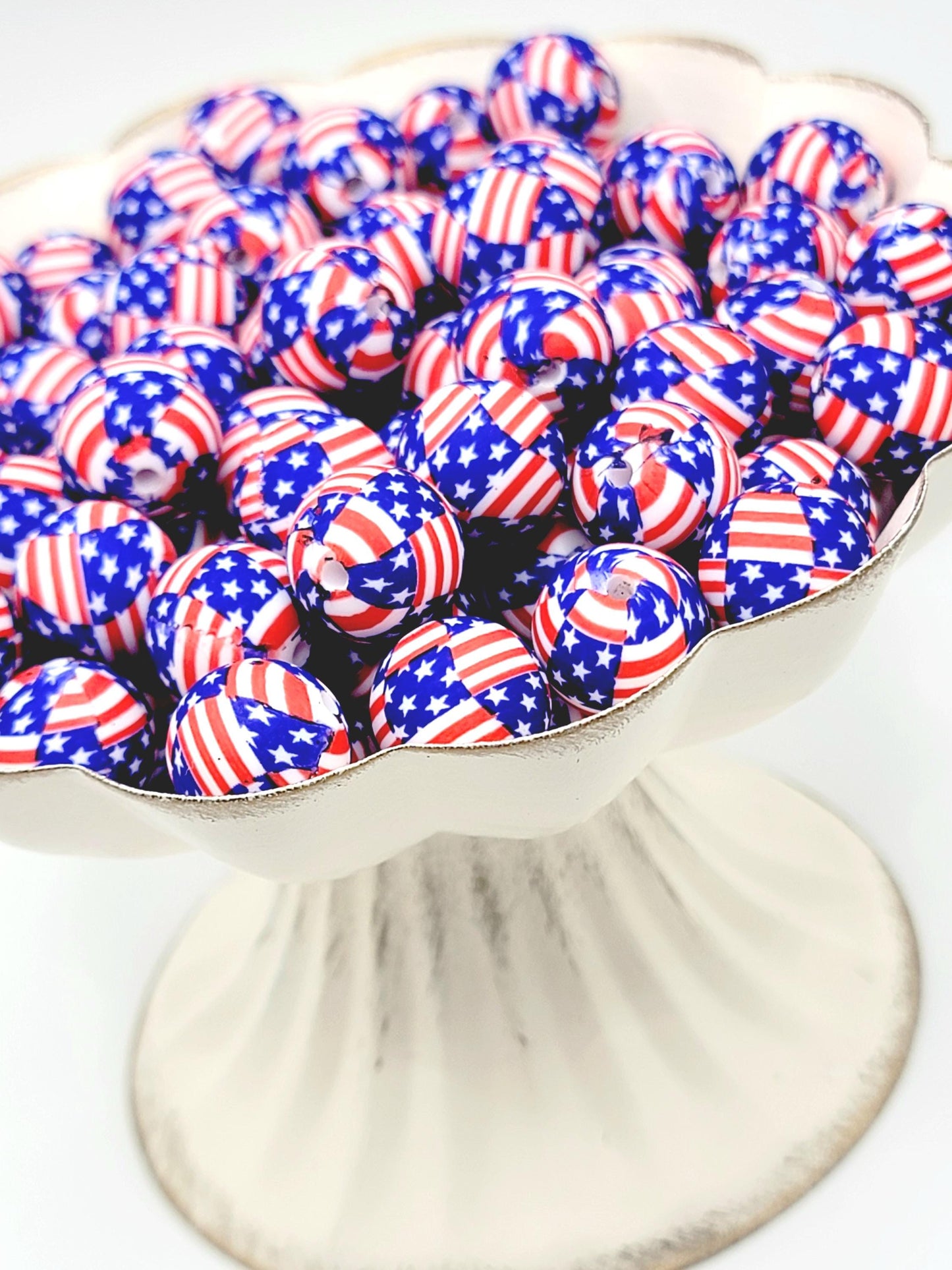 15mm Printed USA Flag Patriotic Silicone Beads – Round Fourth of July Beads for Pens & Wristlets
