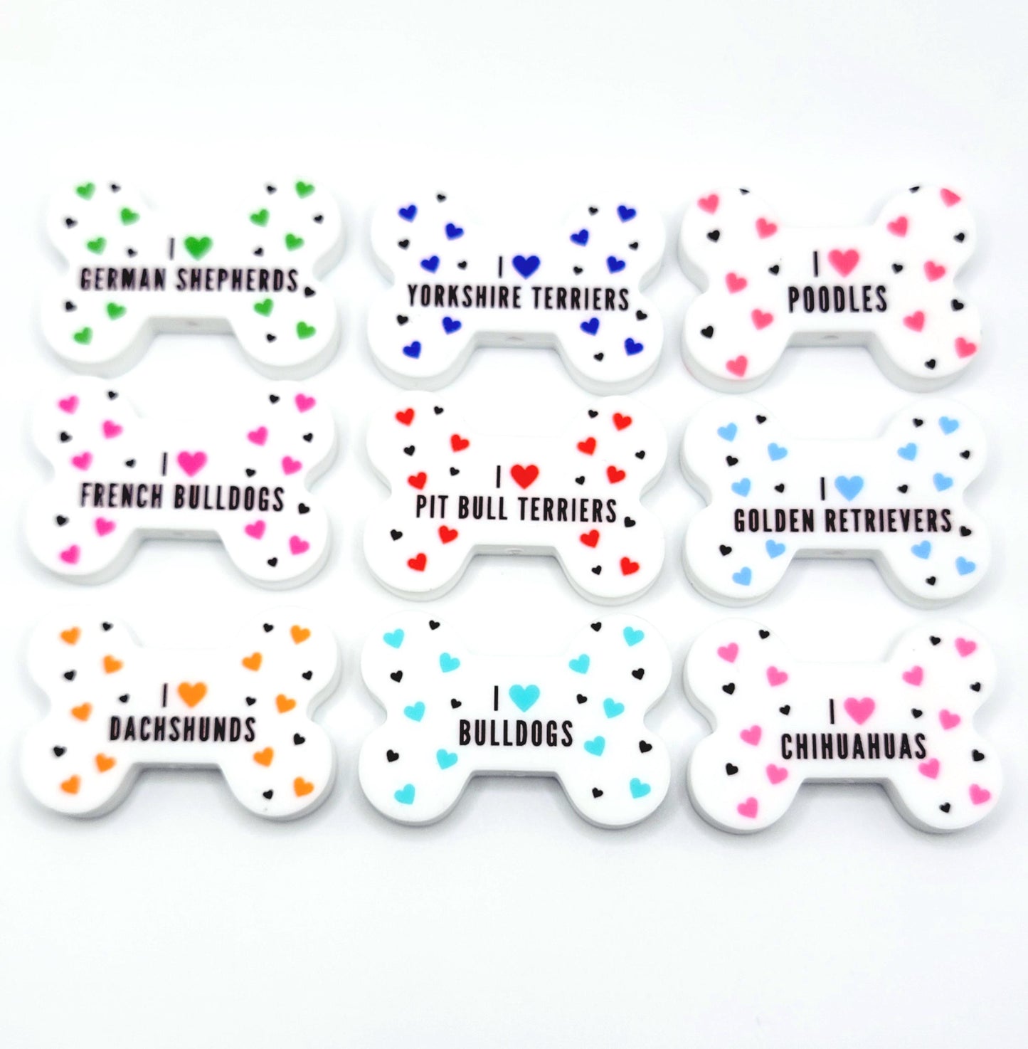 I Love Shih Tzus Dog Bone Silicone Focal Bead – Dog Mom DIY Pen & Keychain Bead (Set of 2)