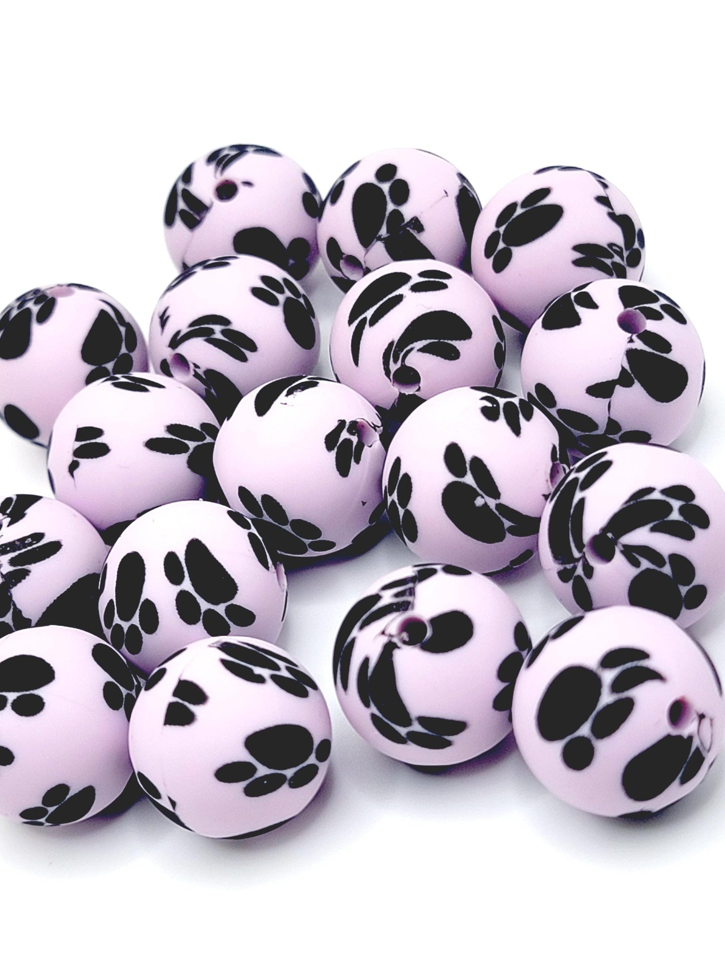 15mm Printed Light Purple Paw Print Silicone Bead – Paw Pet Beads for Pens & Wristlets