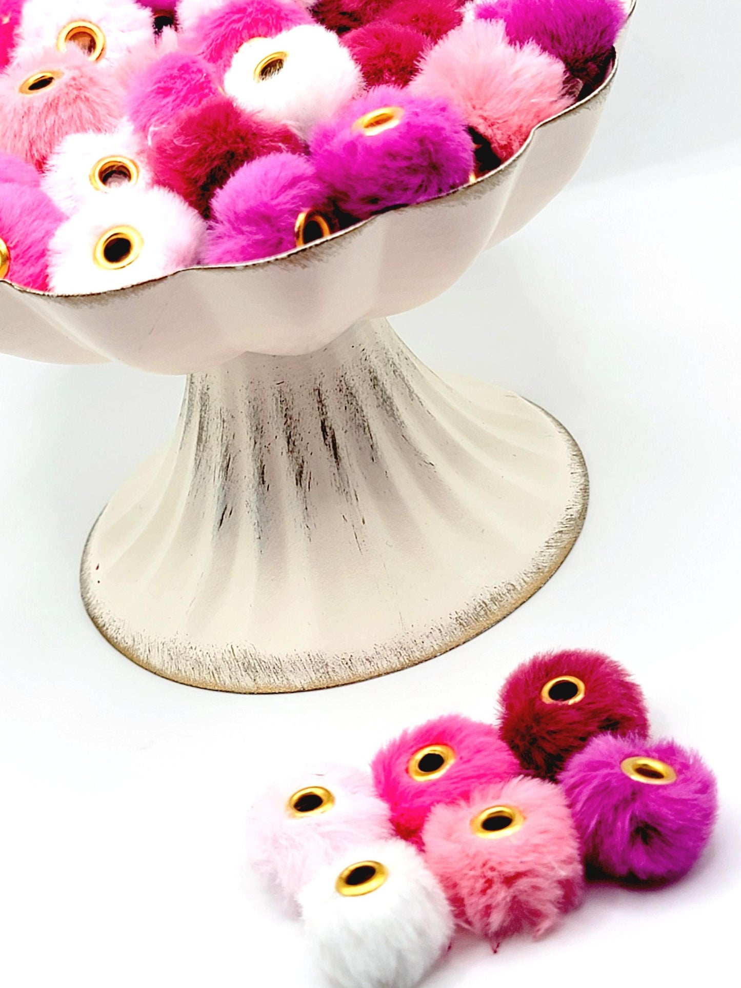 Valentine’s Mix Faux Fur Beads – Pink & White Fuzzy Spacer Beads for Pens & DIY Crafts (Set of 10)