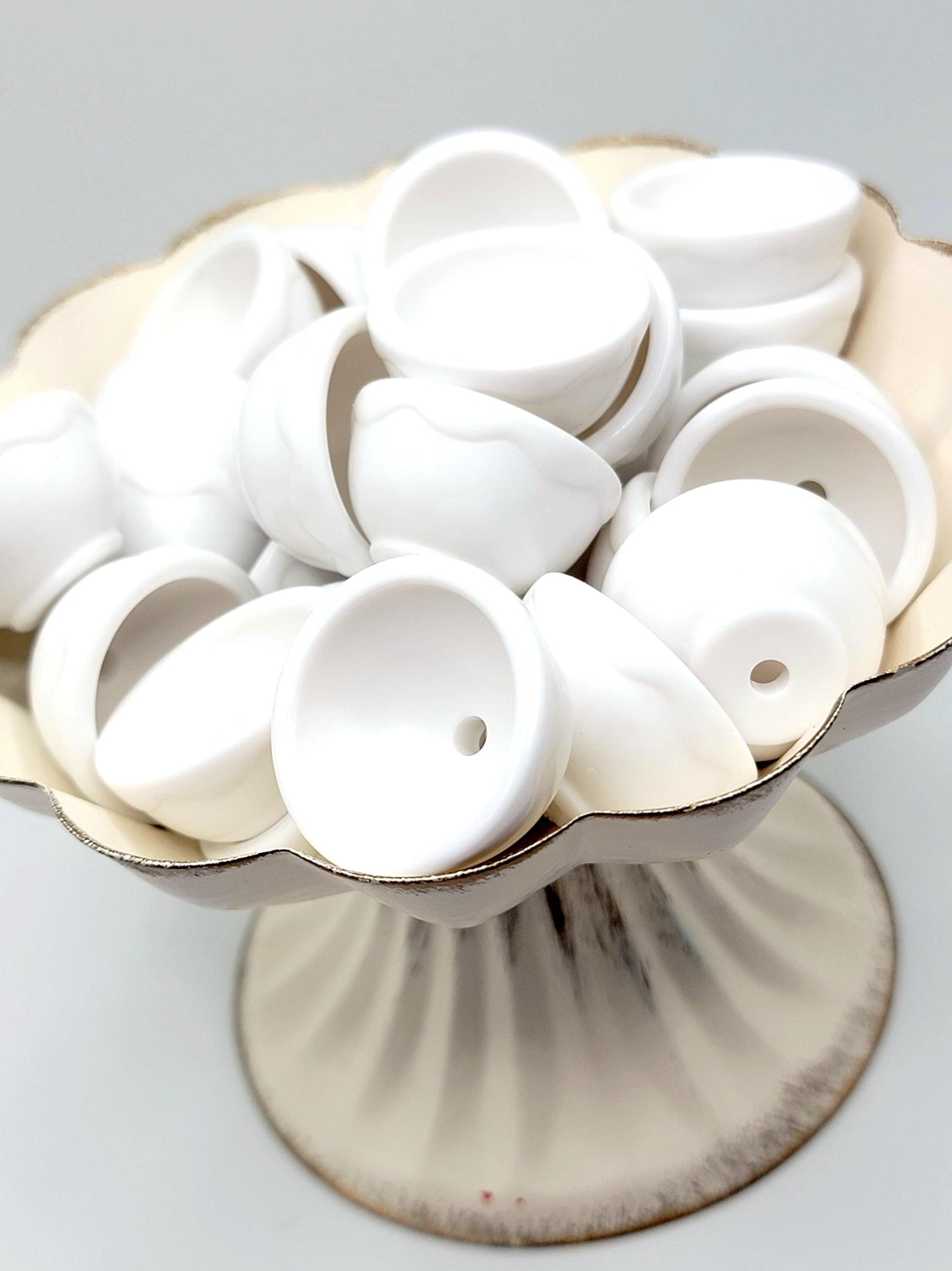 3D White Bowl Focal Bead – Acrylic Plastic Flower Bowl (Set of 1 or 2)