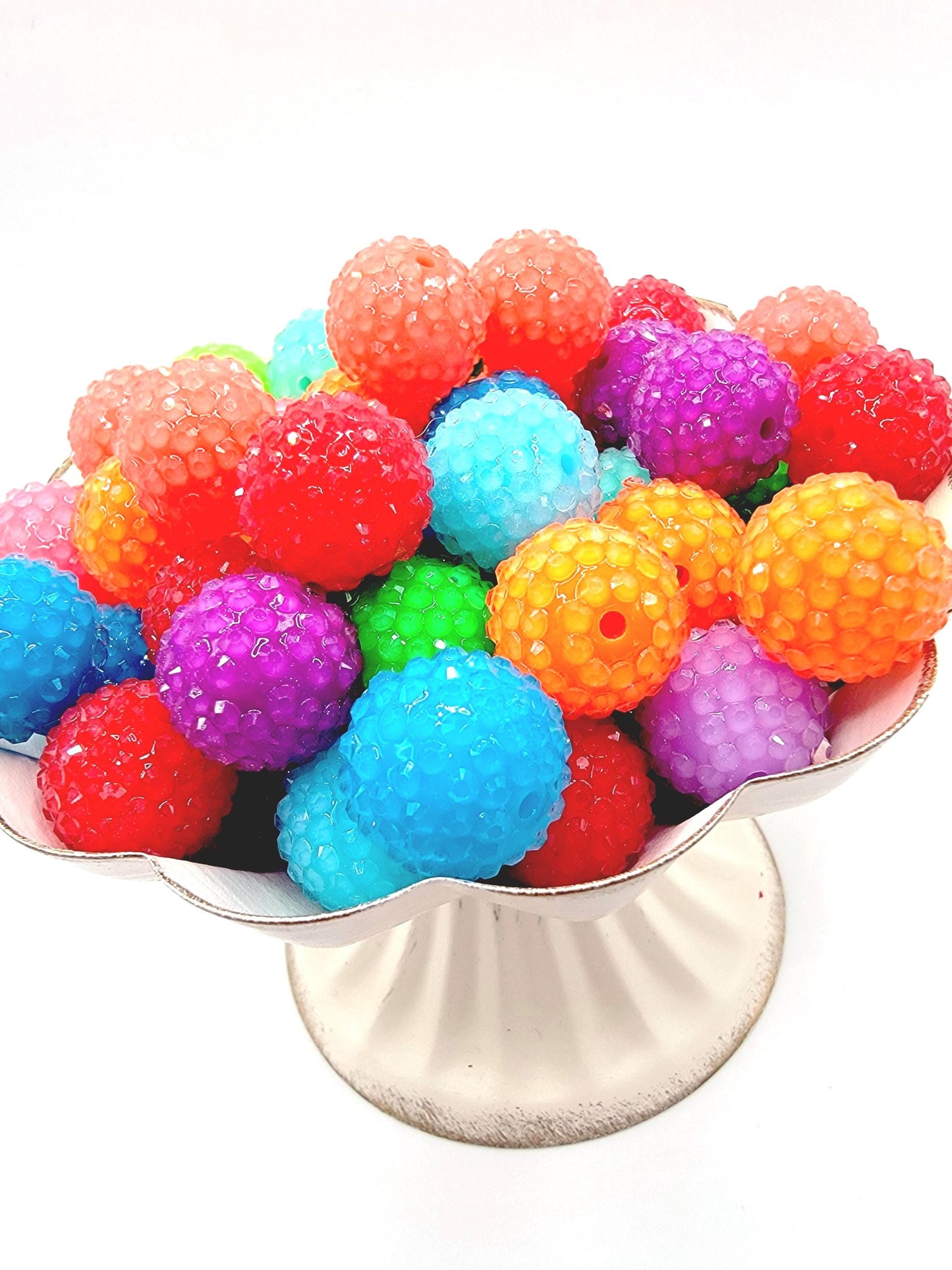 20mm Multi-Color Acrylic Bubblegum Beads (Set of 5) – Clear Rhinestone Mix