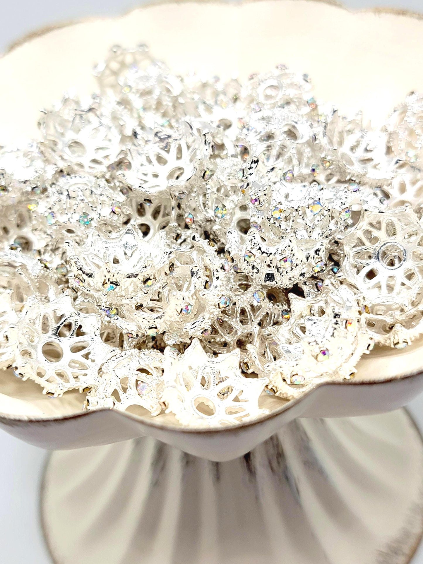 18mm Rhinestone Metal Bead Caps (Set of 1 or 2) - Fancy Spacer Covers (Fits 16mm Beads)