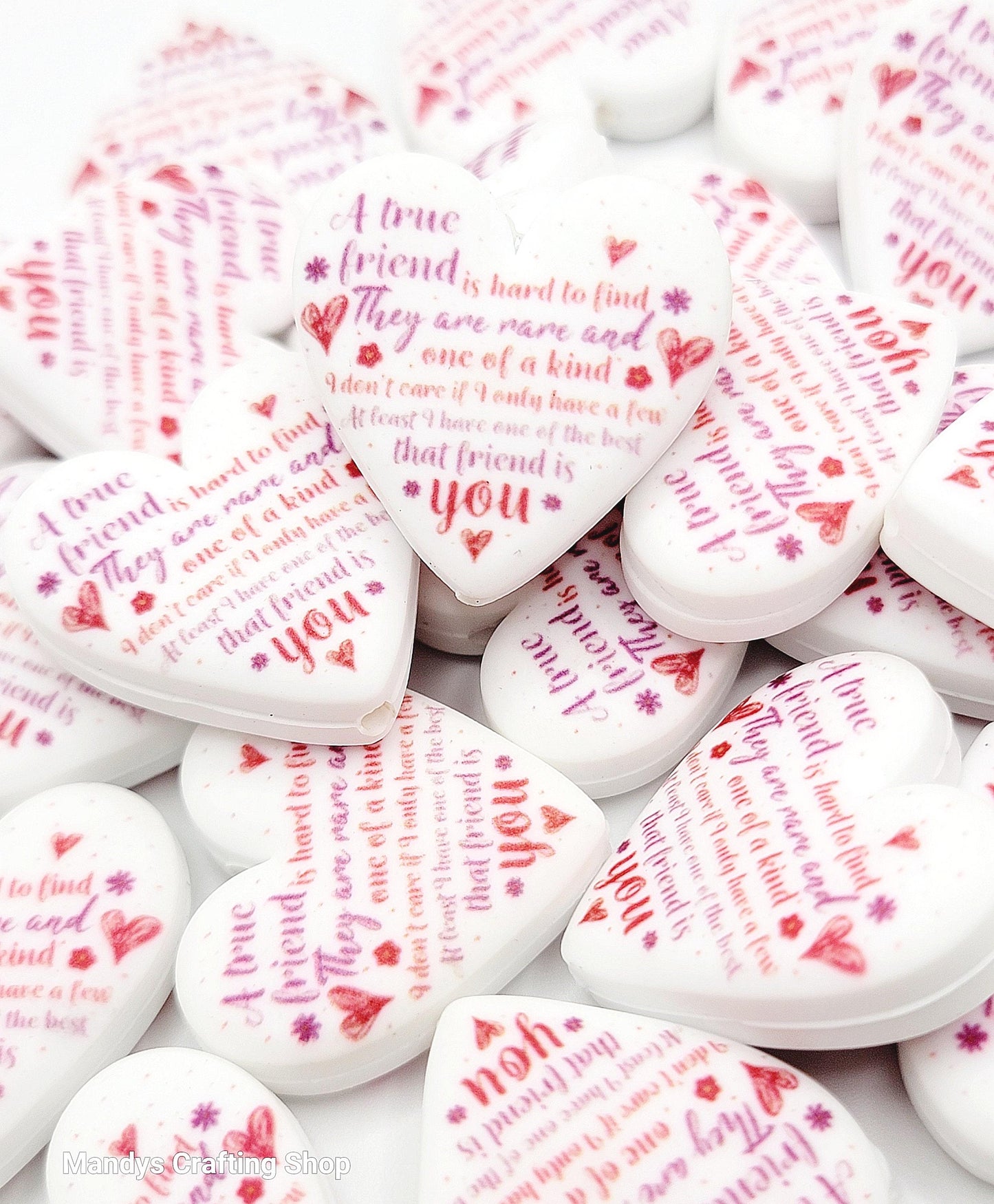 A True Friend Is Hard to Find Heart Focal Bead – Printed Silicone Friendship Pen Bead (Set of 2)