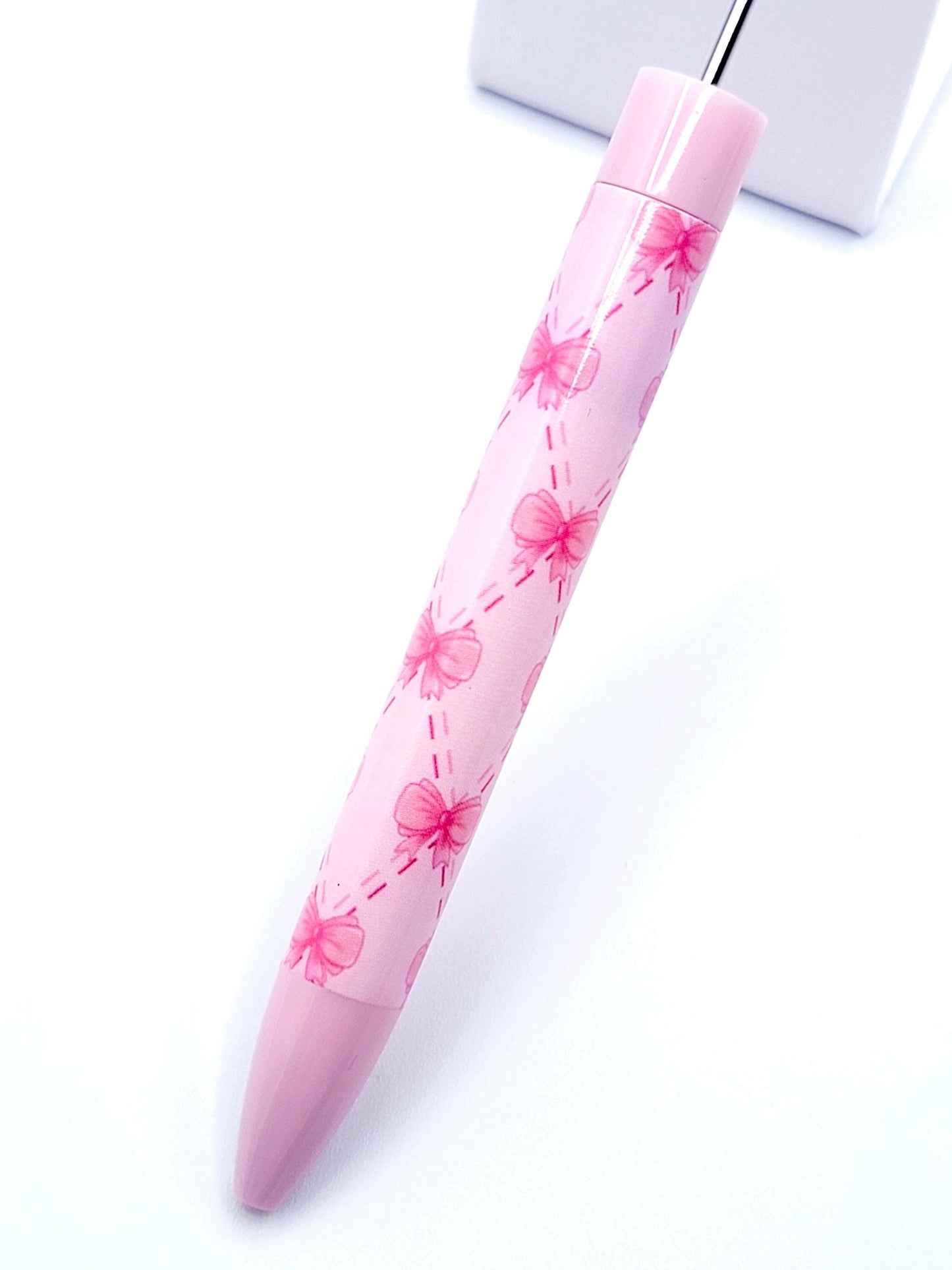 Pink Bow and Heart Beadable Pen - DIY Customizable Pen with Cute Bowtie Hearts