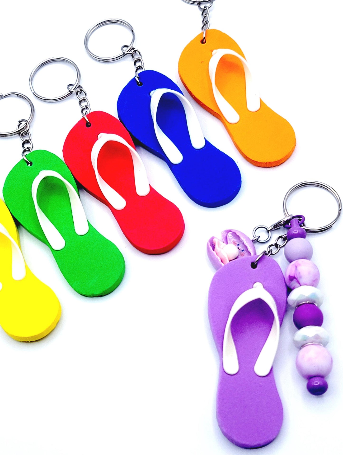 Flip Flop Keychain With A Beadable Bar And Ocean Character Charm Clasp