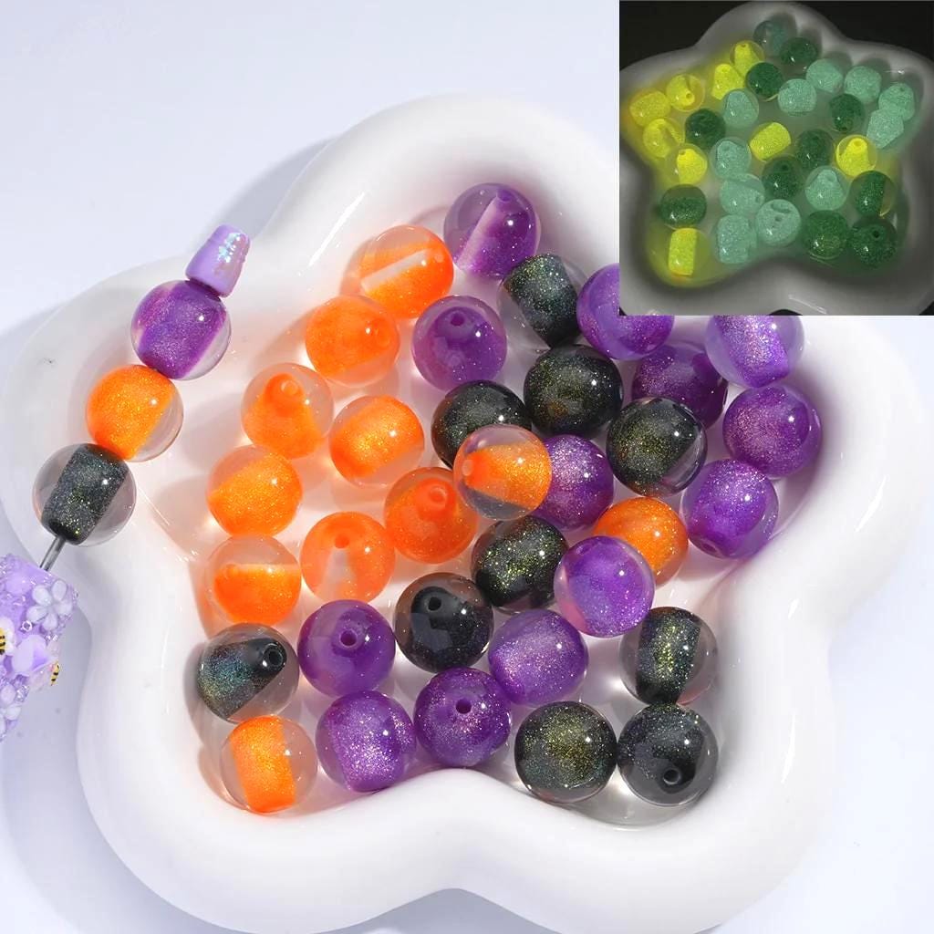 16mm Halloween Glitter Sugar Core Acrylic Beads (Set of 10) – Luminous DIY Pen & Keychain Beads