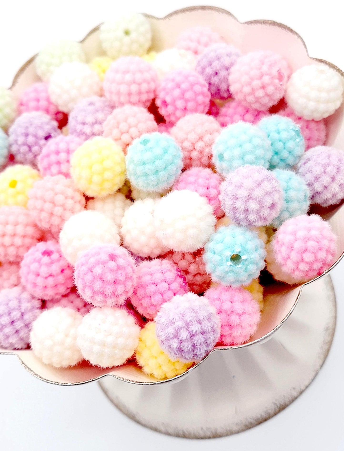16mm Flocked Round Acrylic Beads (Set of 5 or 10) – Fuzzy Color Textured Berry Craft Beads