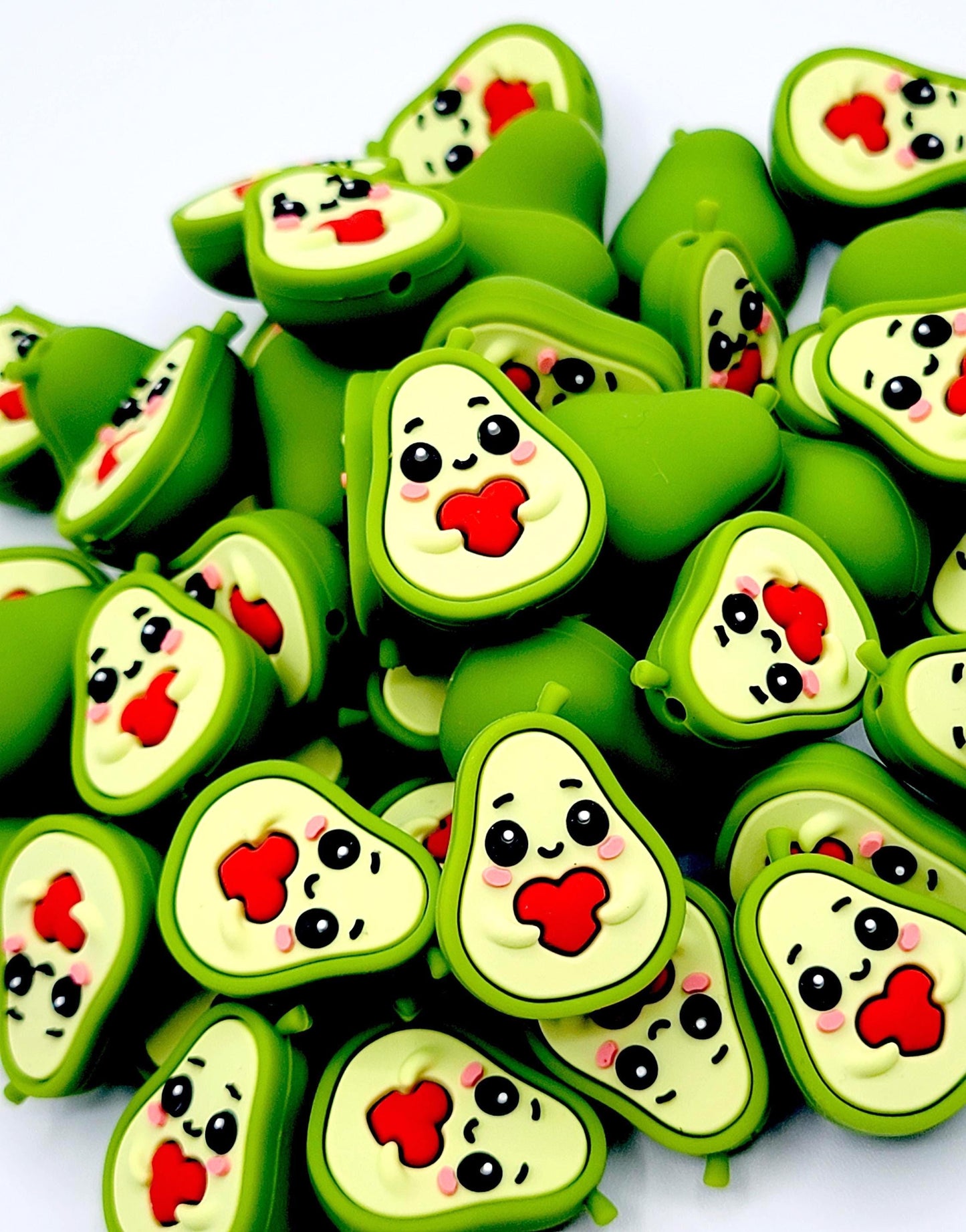 3D Kawaii Avocado Heart Silicone Focal Bead - Cute Fruit DIY Pen & Wristlet Bead (Set of 2)