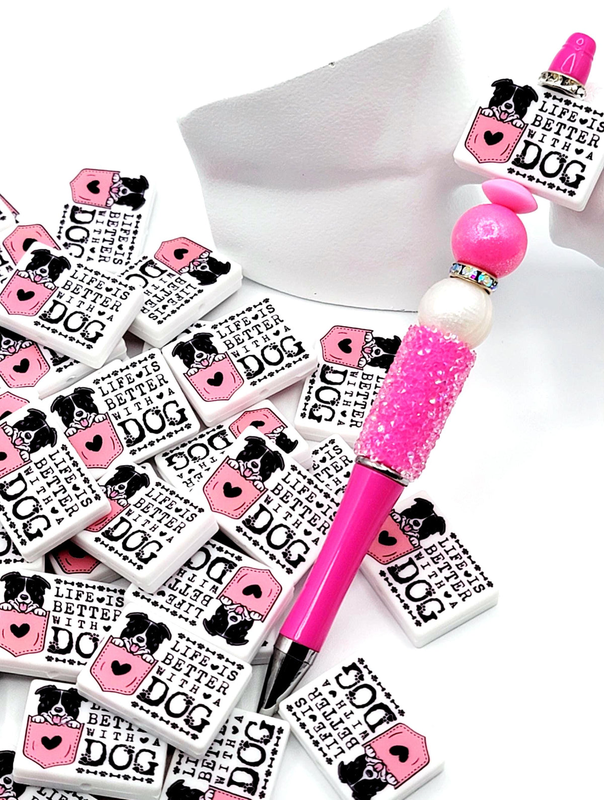 Life Is Better With a Dog Border Collie Silicone Focal Bead, Dog Mom Pen Beads, Dog Lover Craft Bead Pocket Dog Design (Set of 2)