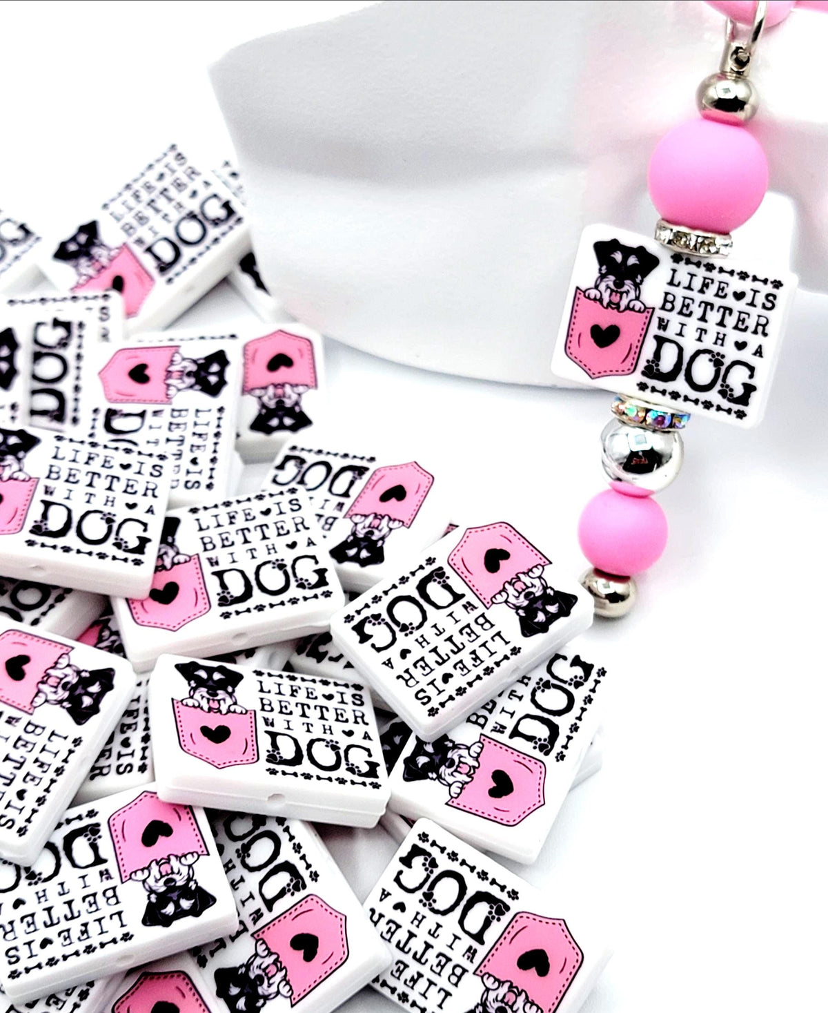 Life Is Better With a Dog Schnauzer Silicone Focal Bead, Dog Mom Pen Beads, Dog Lover Craft Bead Pocket Dog Design (Set of 2)