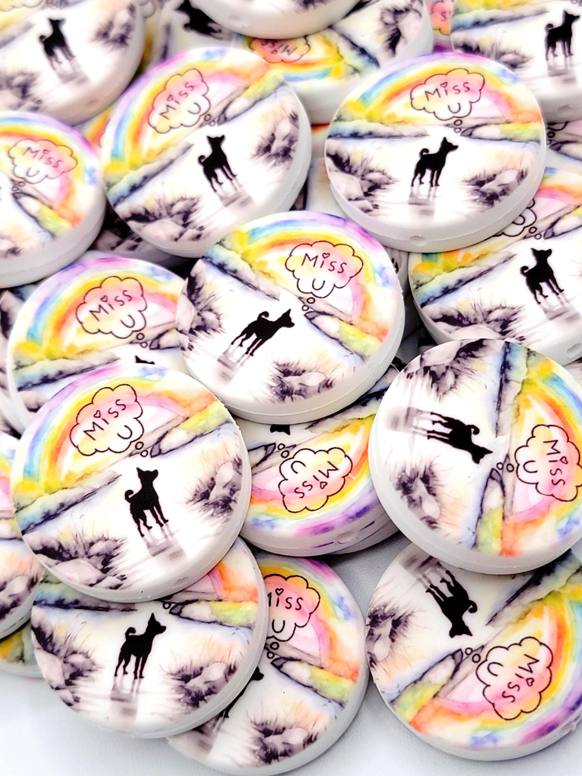 Dog Memorial Focal Bead Round, Rainbow Bridge Dog Pen Bead, Silicone Focal Bead, Heaven Focal Bead, Pen Craft Bead, Dog Pen Focals - (Set of 2)