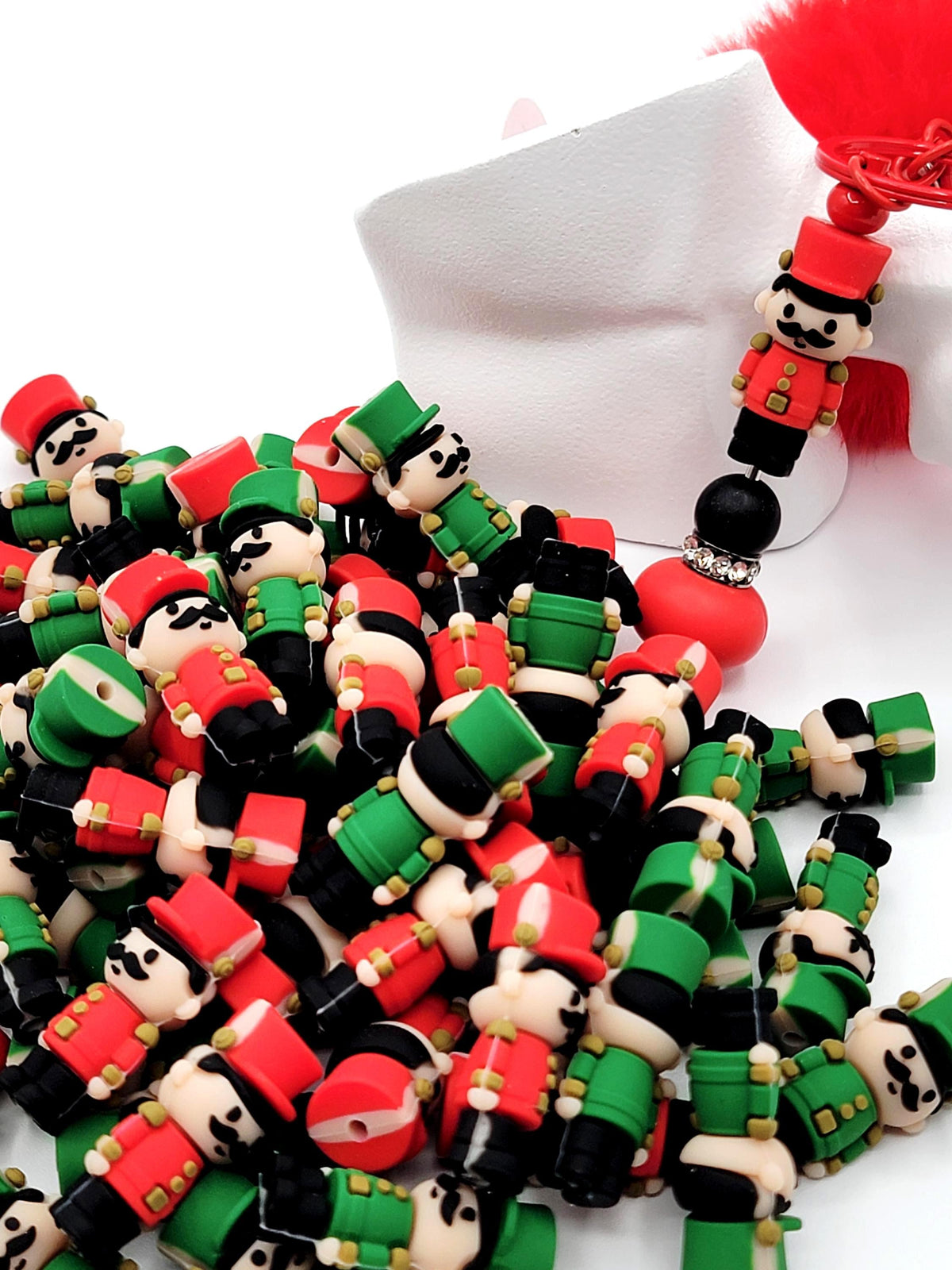 Toy Soldier Silicone Focal Bead , Christmas Pen Bead, Cute Holiday Keychain Bead, Red or Green Soldier for DIY Crafts & Jewelry (Set of 2)