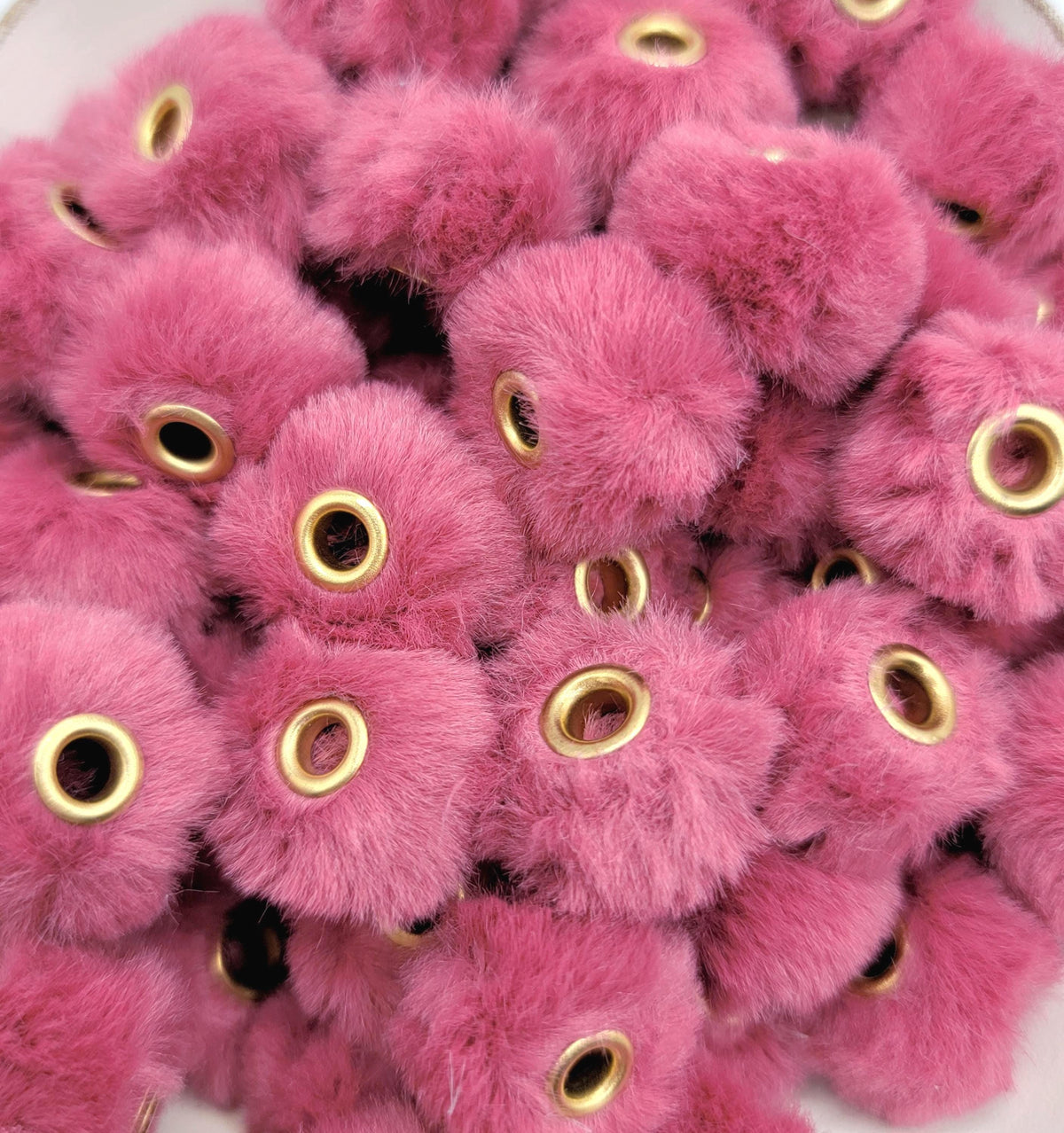 Wine Burgundy Fuzzy Spacer Beads, Faux Fur Pom Pom Beads, Large Hole Beads for Pens, Wristlets, Keychains and Jewelry - (Set of 10)