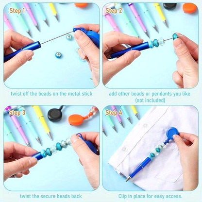 Step-by-step tutorial on how to use a beading tool with colorful beads.