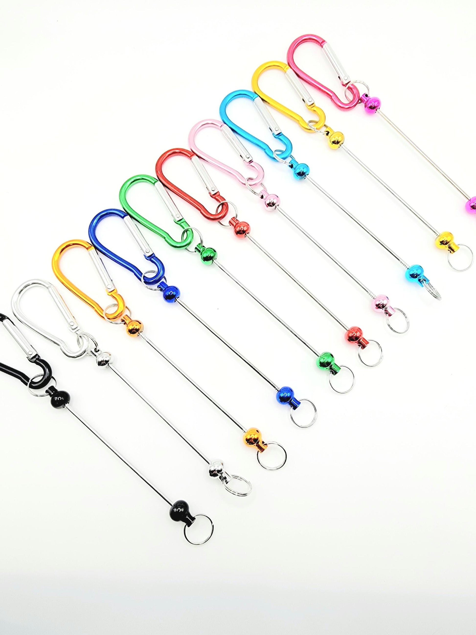 Set of colorful keychain holders on a white background