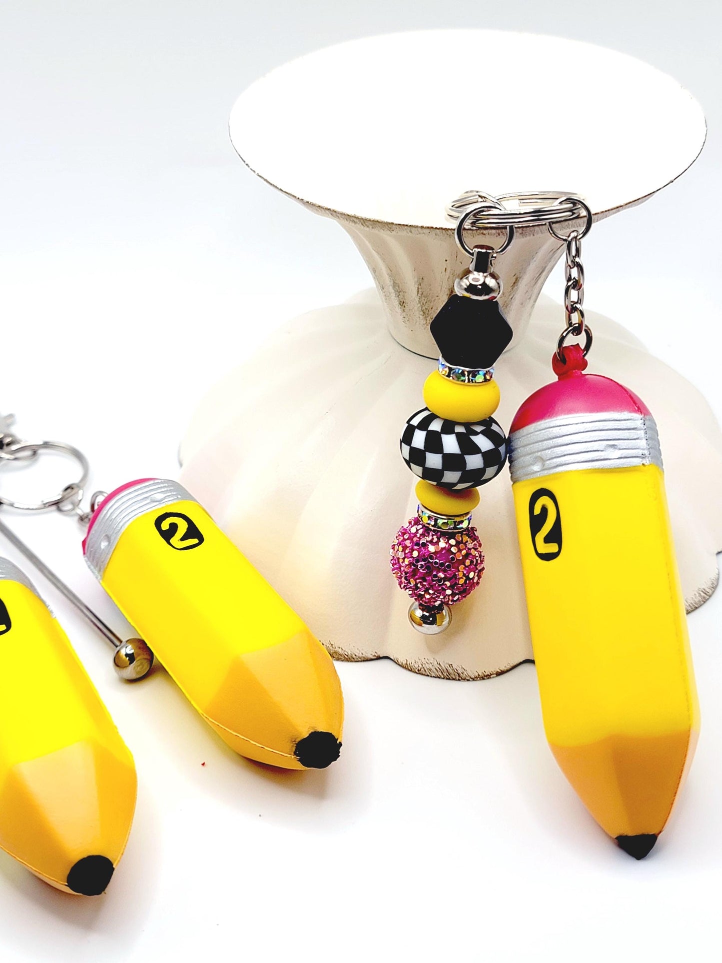 Beadable keychain bar with soft foam pencil charm for DIY teacher appreciation gifts