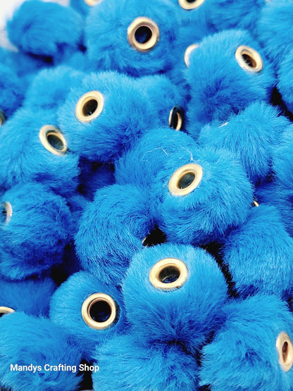 Blue Faux Fur Beads – Fuzzy Pom Pom Spacer Beads for Pens, Keychains & DIY Crafts (Set of 10)