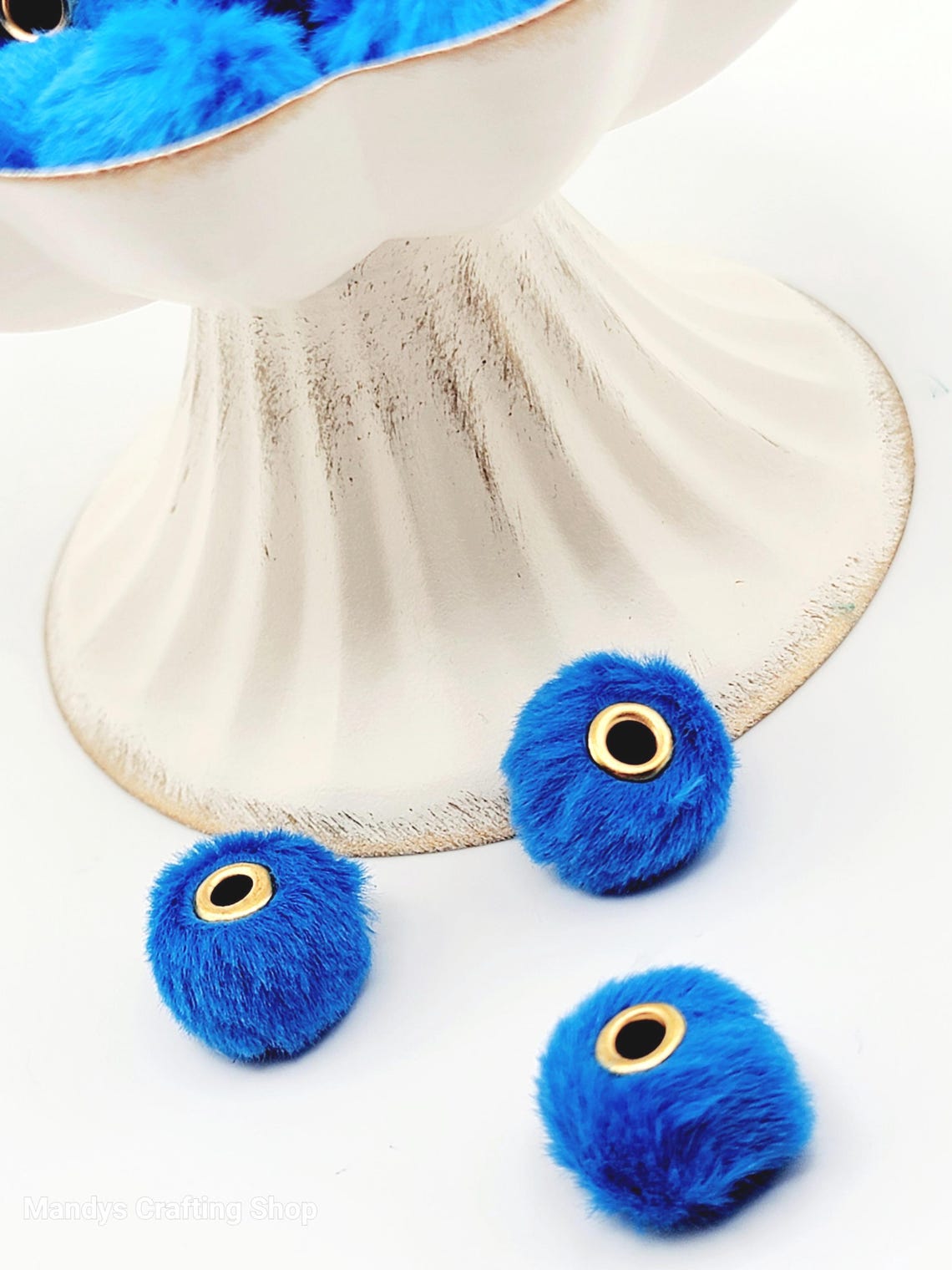 Blue Faux Fur Beads – Fuzzy Pom Pom Spacer Beads for Pens, Keychains & DIY Crafts (Set of 10)