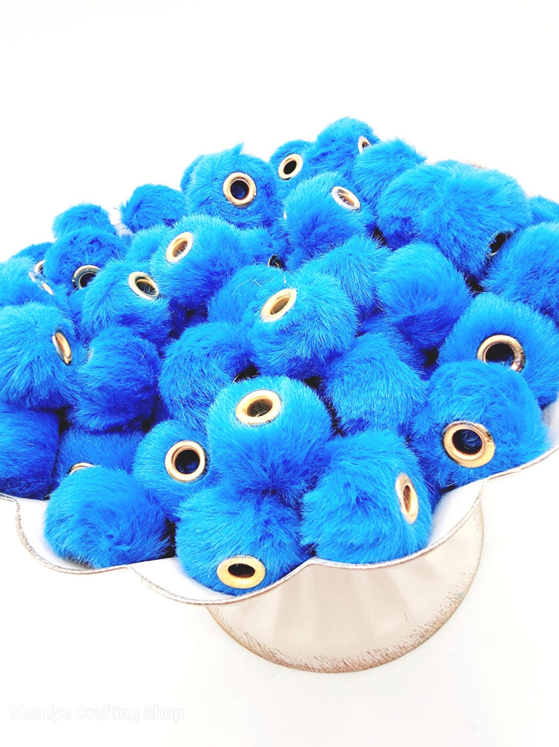 Blue Faux Fur Beads – Fuzzy Pom Pom Spacer Beads for Pens, Keychains & DIY Crafts (Set of 10)