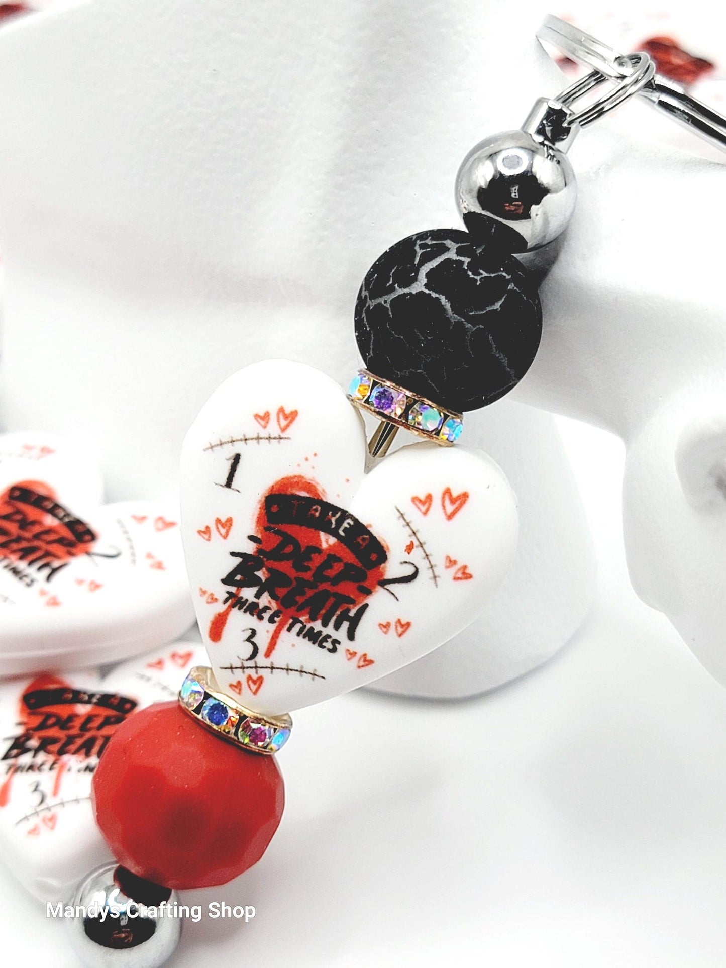 Just Breathe Inspirational Heart Focal Bead – Mental Health & Faith Printed Silicone Pen Bead (Set of 2)