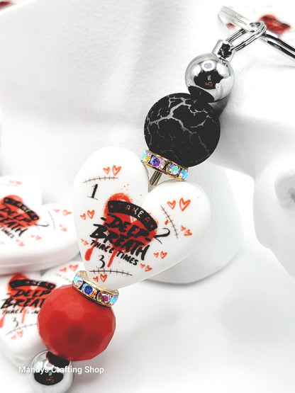 Just Breathe Inspirational Heart Focal Bead – Mental Health & Faith Printed Silicone Pen Bead (Set of 2)