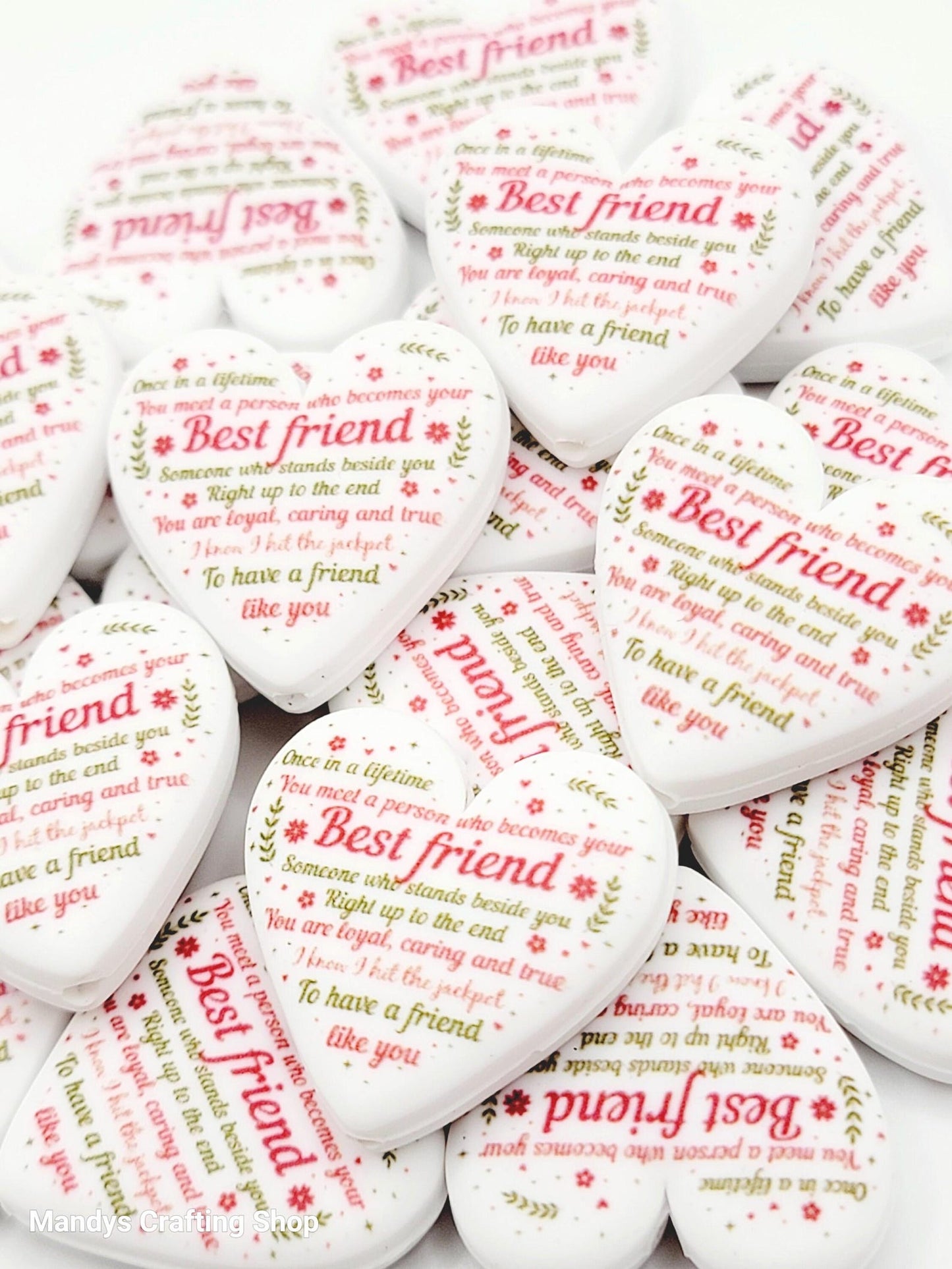 Best Friend Jackpot Heart Focal Bead – Printed Silicone Coworker & Pen Bead (Set of 2)