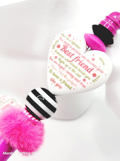 Best Friend Jackpot Heart Focal Bead – Printed Silicone Coworker & Pen Bead (Set of 2)