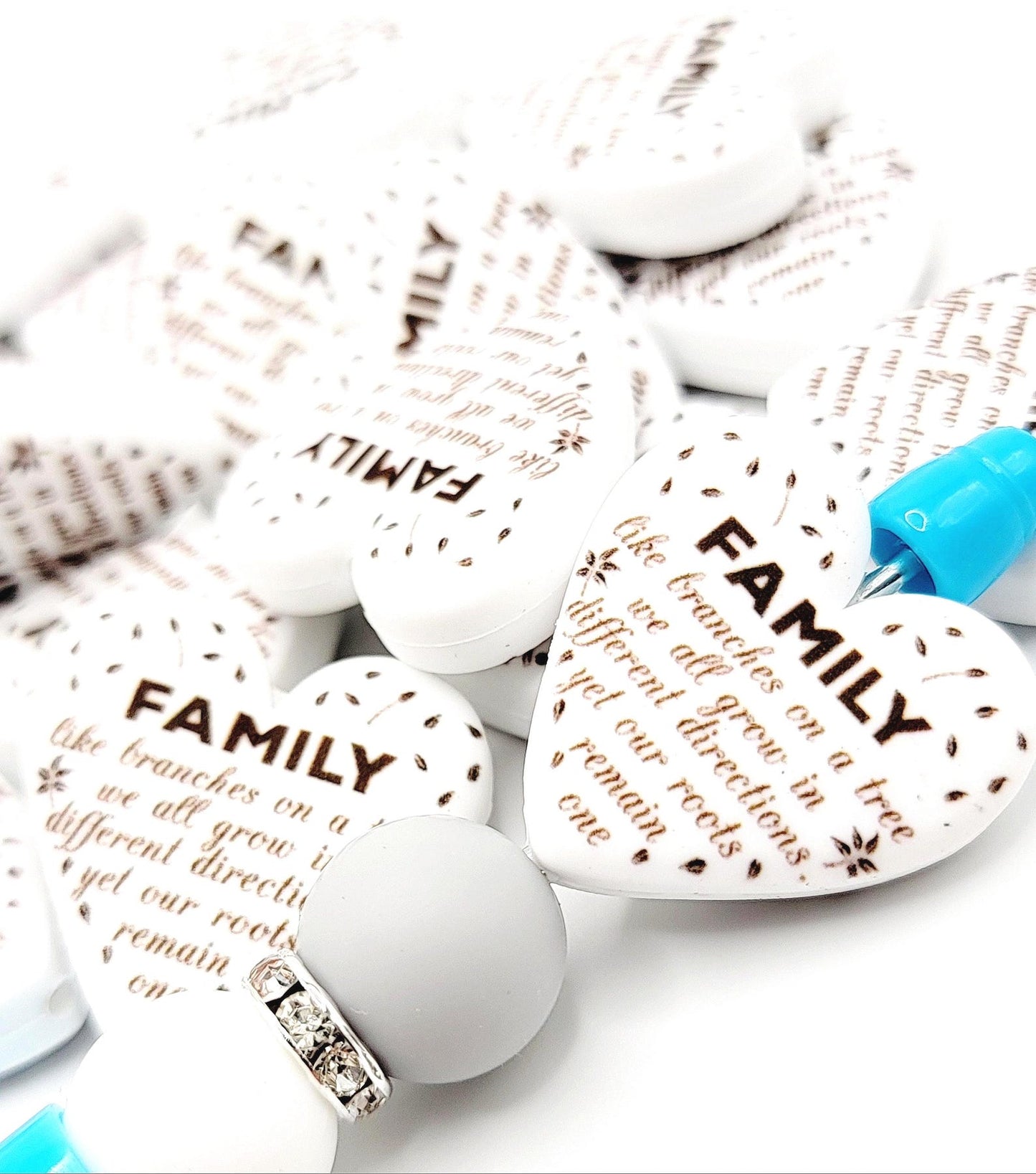 Family Branches Heart Focal Bead – Printed Silicone Family Pen & Keychain Bead (Set of 2)